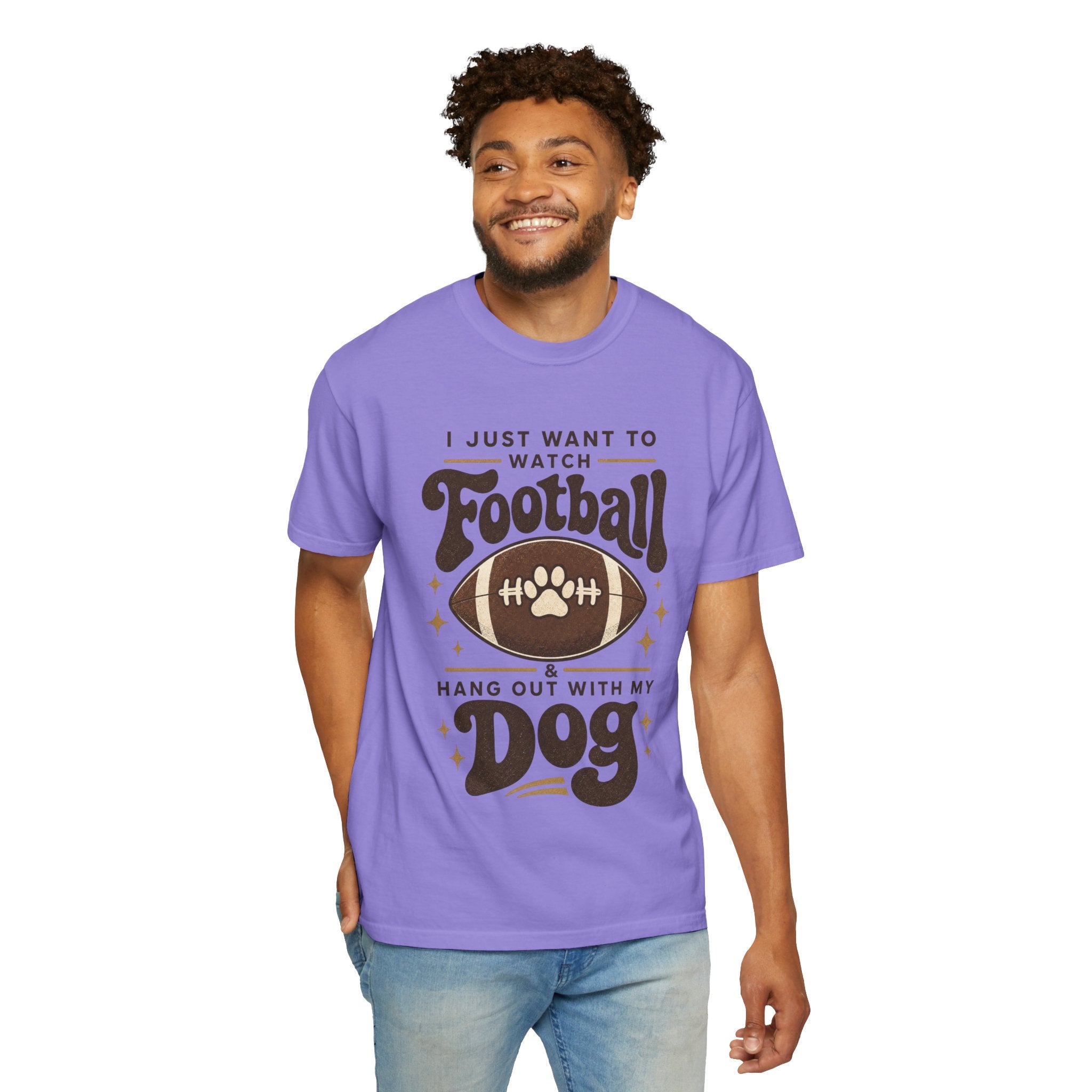 Football and Dog T Shirt I Just Want to Watch Football and Hang Out With My Dog Graphic Tee