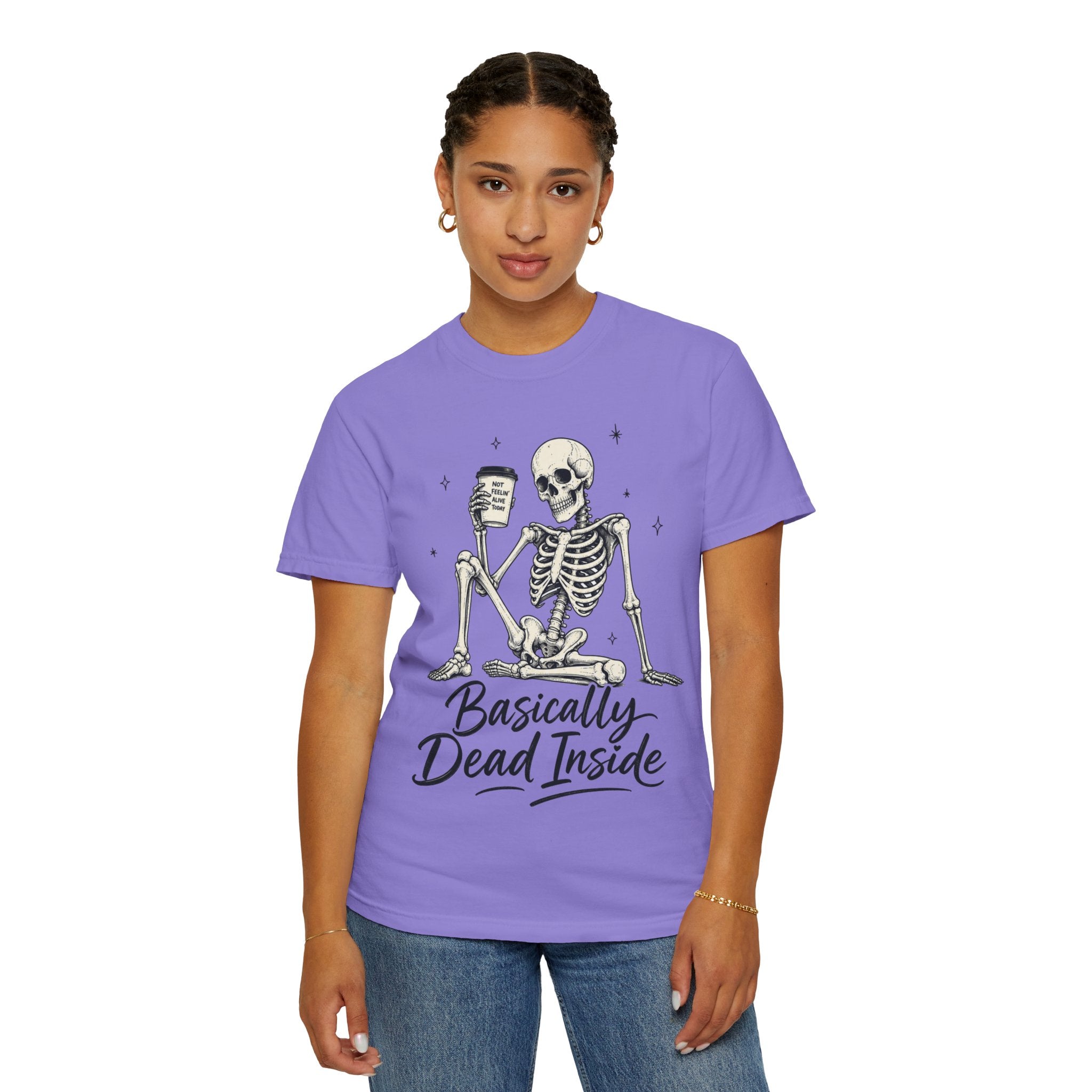 T Shirt Basically Dead Inside Skeleton Coffee Graphic Tee