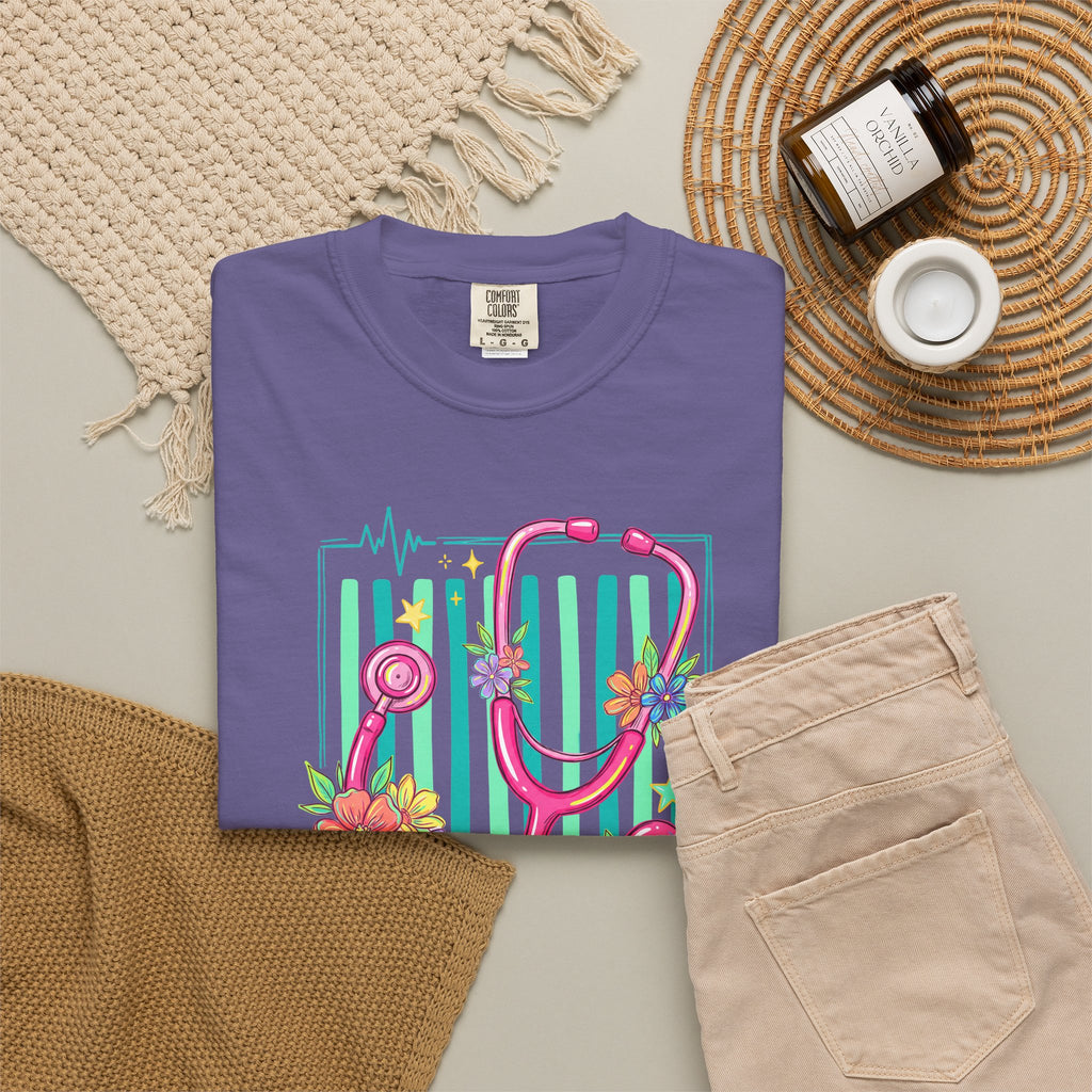 Created With a Purpose Nurse Shirt, Floral Stethoscope Tee, Comfort Colors Nurse T-Shirt, Nursing Student Gift, Nurse Appreciation Gift