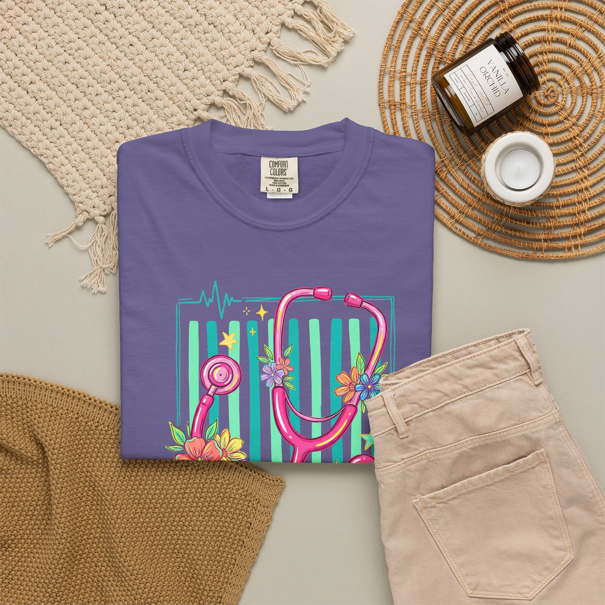 Created With a Purpose Nurse Shirt, Floral Stethoscope Tee, Comfort Colors Nurse T-Shirt, Nursing Student Gift, Nurse Appreciation Gift