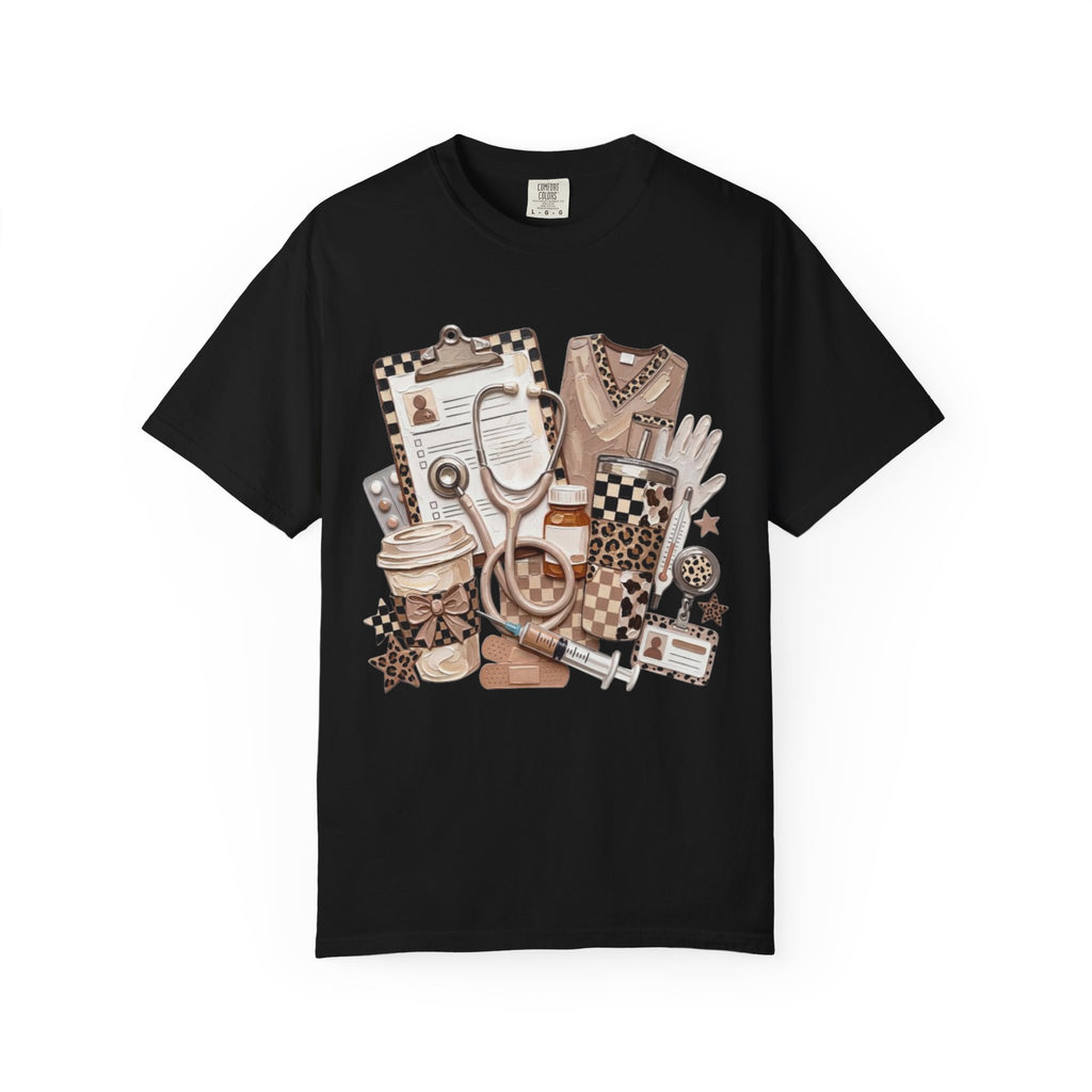 Nurse Essentials Graphic T Shirt Medical Stethoscope Coffee Clipboard Design