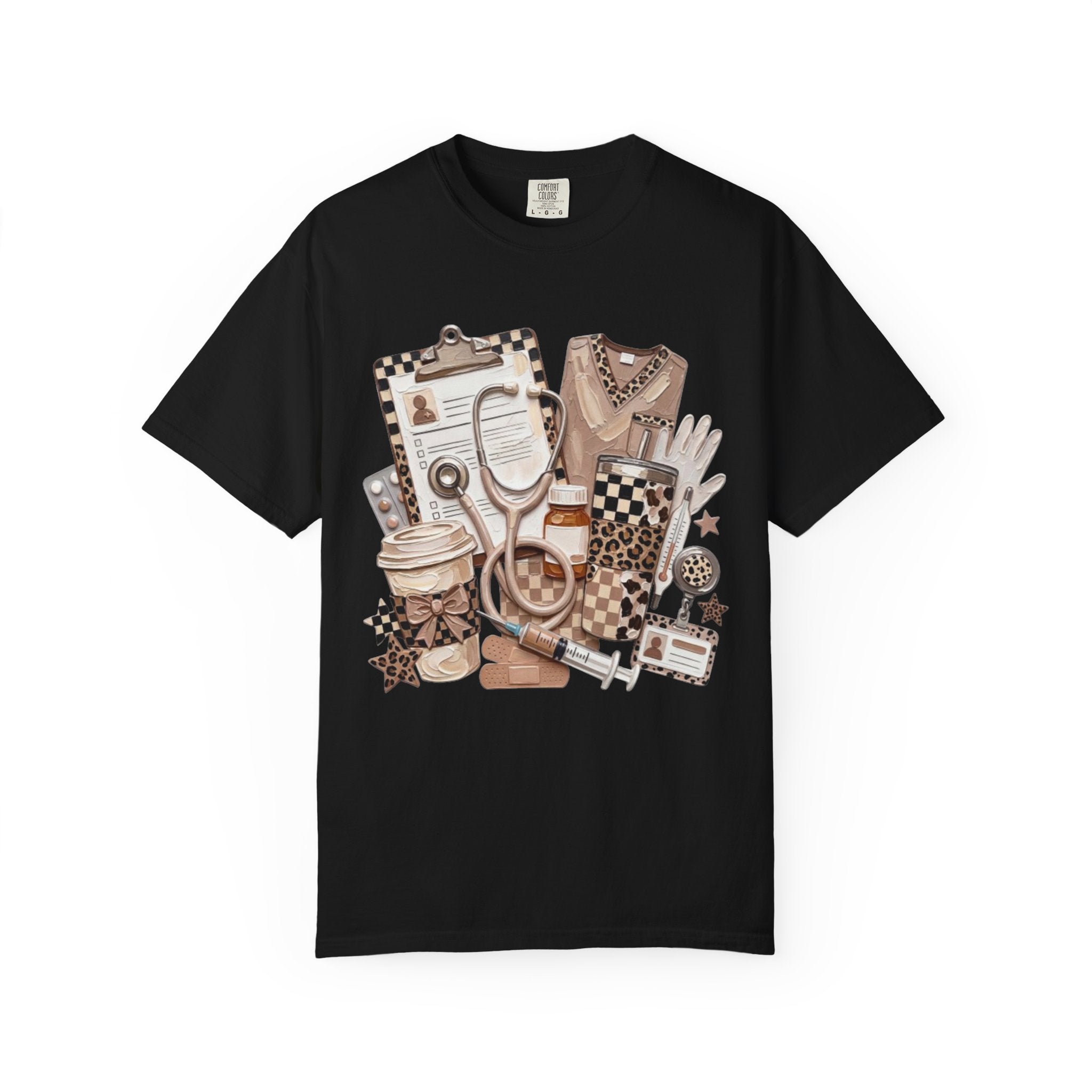 Nurse Essentials Graphic T Shirt Medical Stethoscope Coffee Clipboard Design