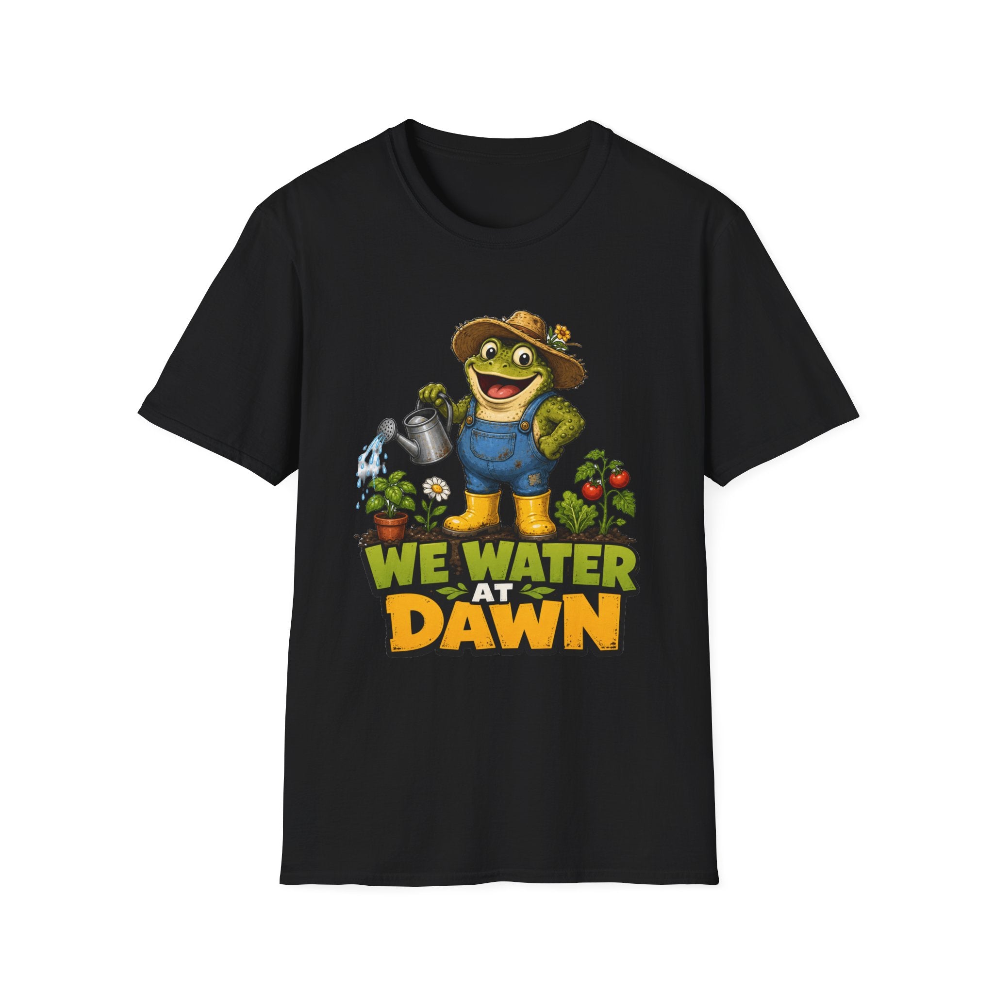 Garden Frog T‑Shirt — 'We Water at Dawn' Cute Gardener Tee
