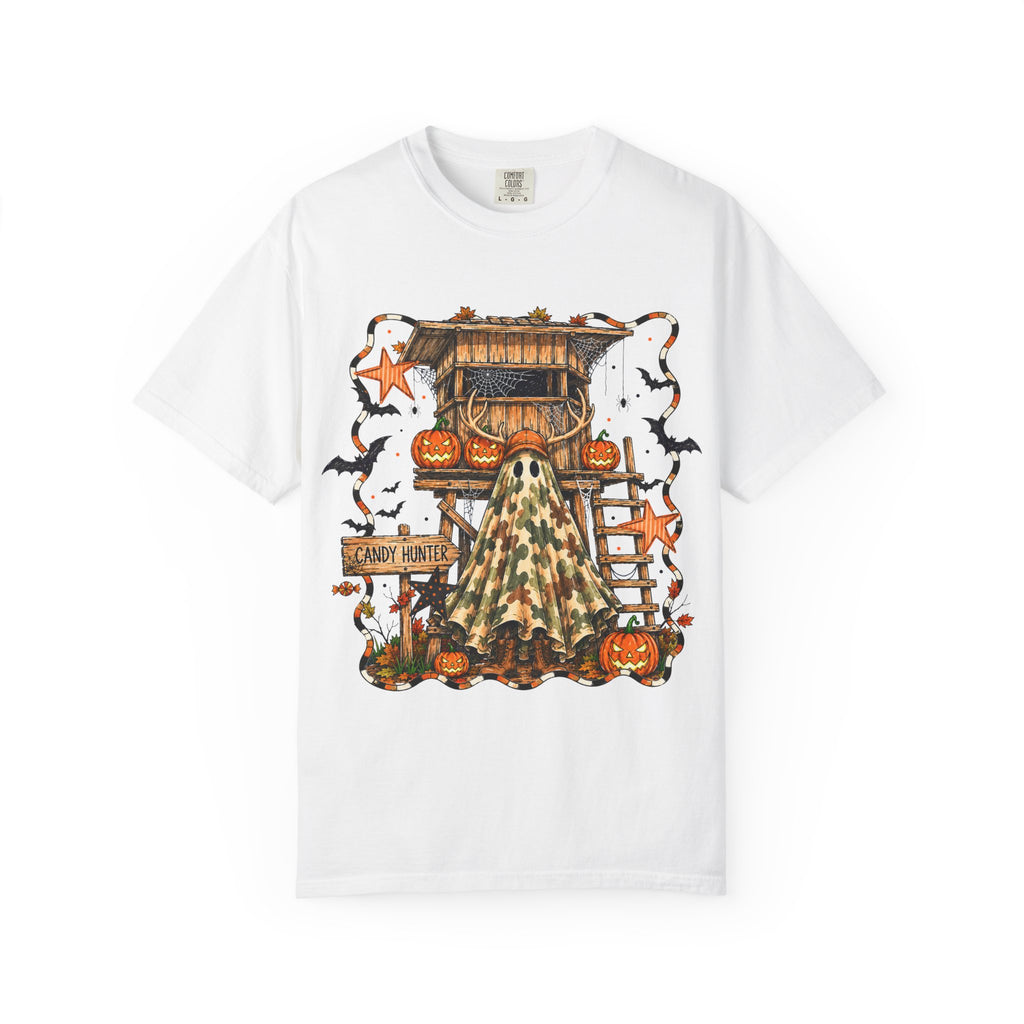 Halloween Ghost Treehouse T-Shirt Front and Back 31 October Camo Pumpkin Tee
