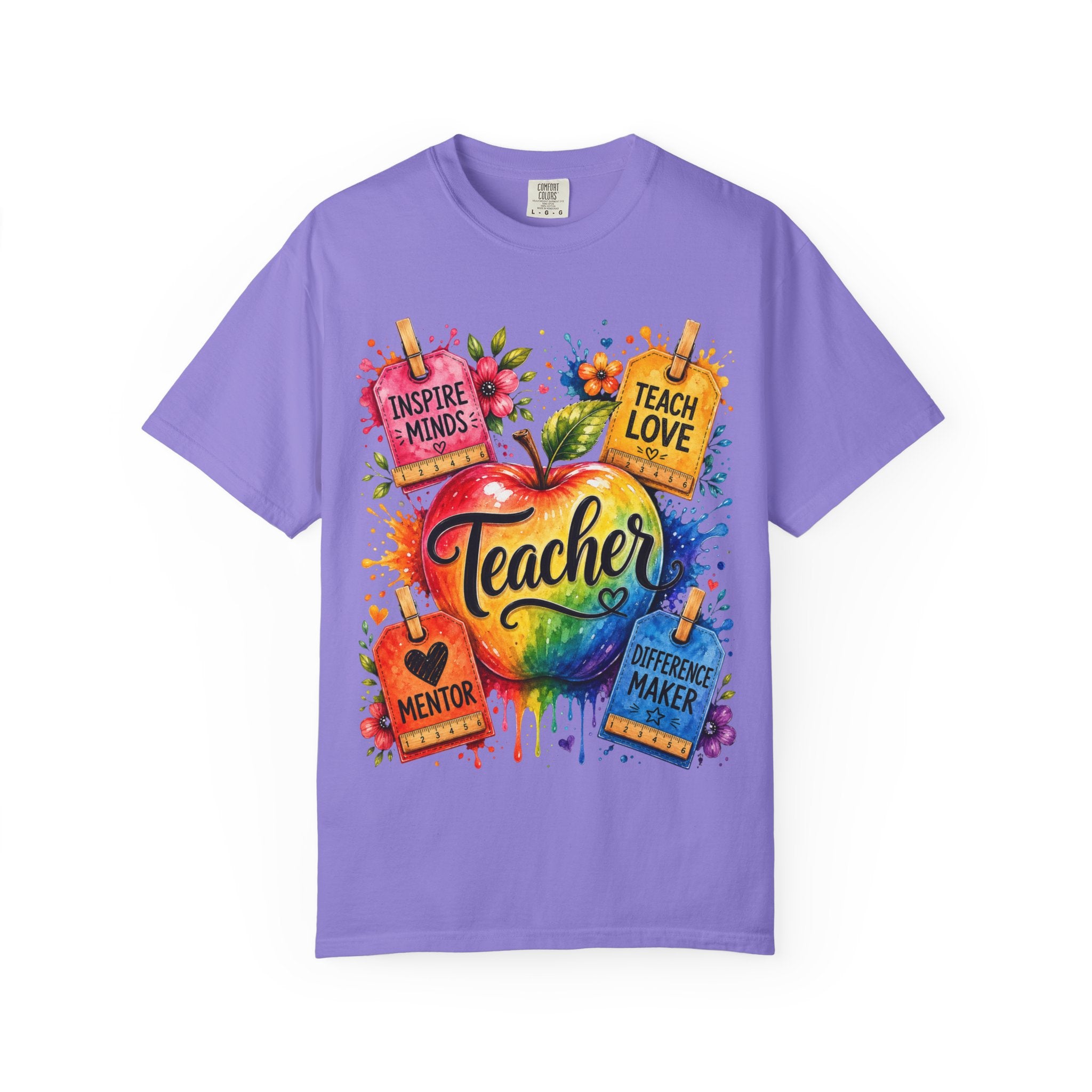 Teacher Apple T Shirt Colorful Inspire Minds Teach Love Mentor Design
