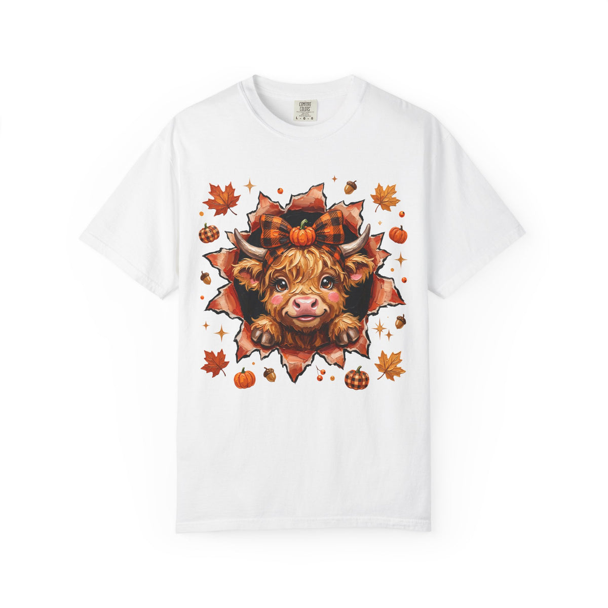 Highland Cow Autumn Tee Shirt Cute Fall Plaid Calf Design