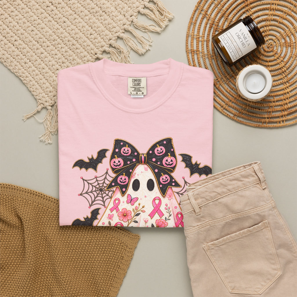Pink Ribbon Ghost T shirt | Halloween Breast Cancer Awareness