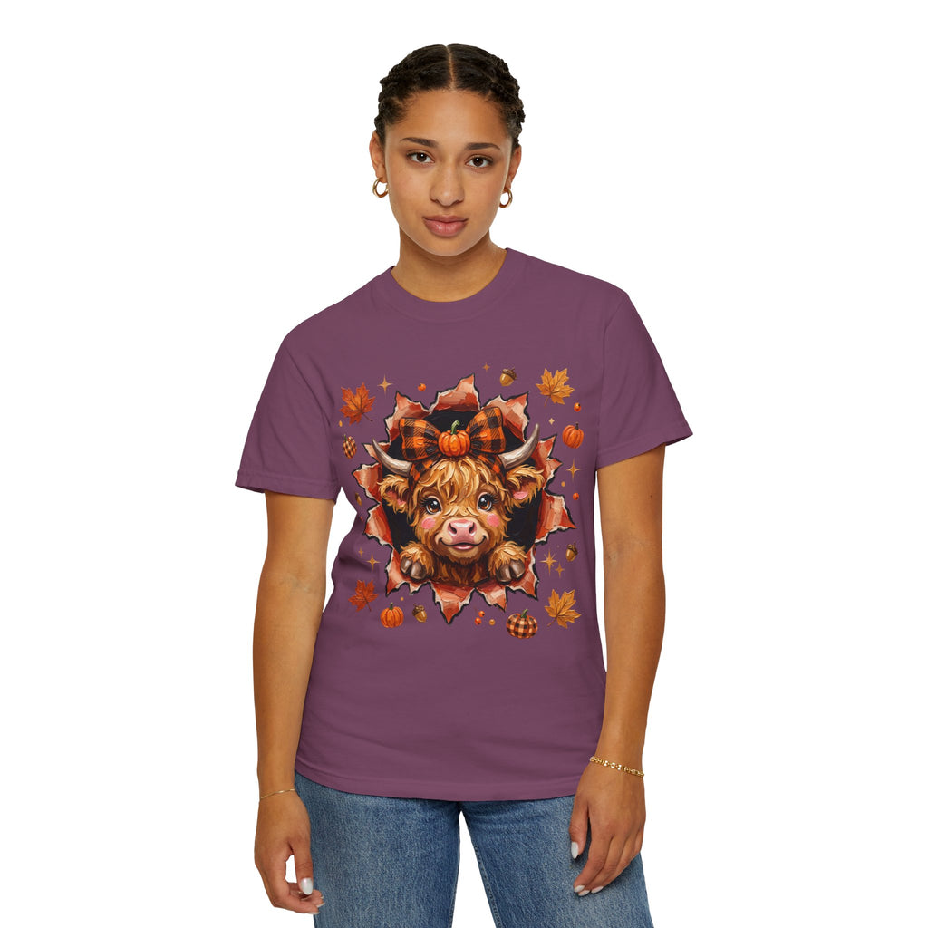 Highland Cow Autumn Tee Shirt Cute Fall Plaid Calf Design