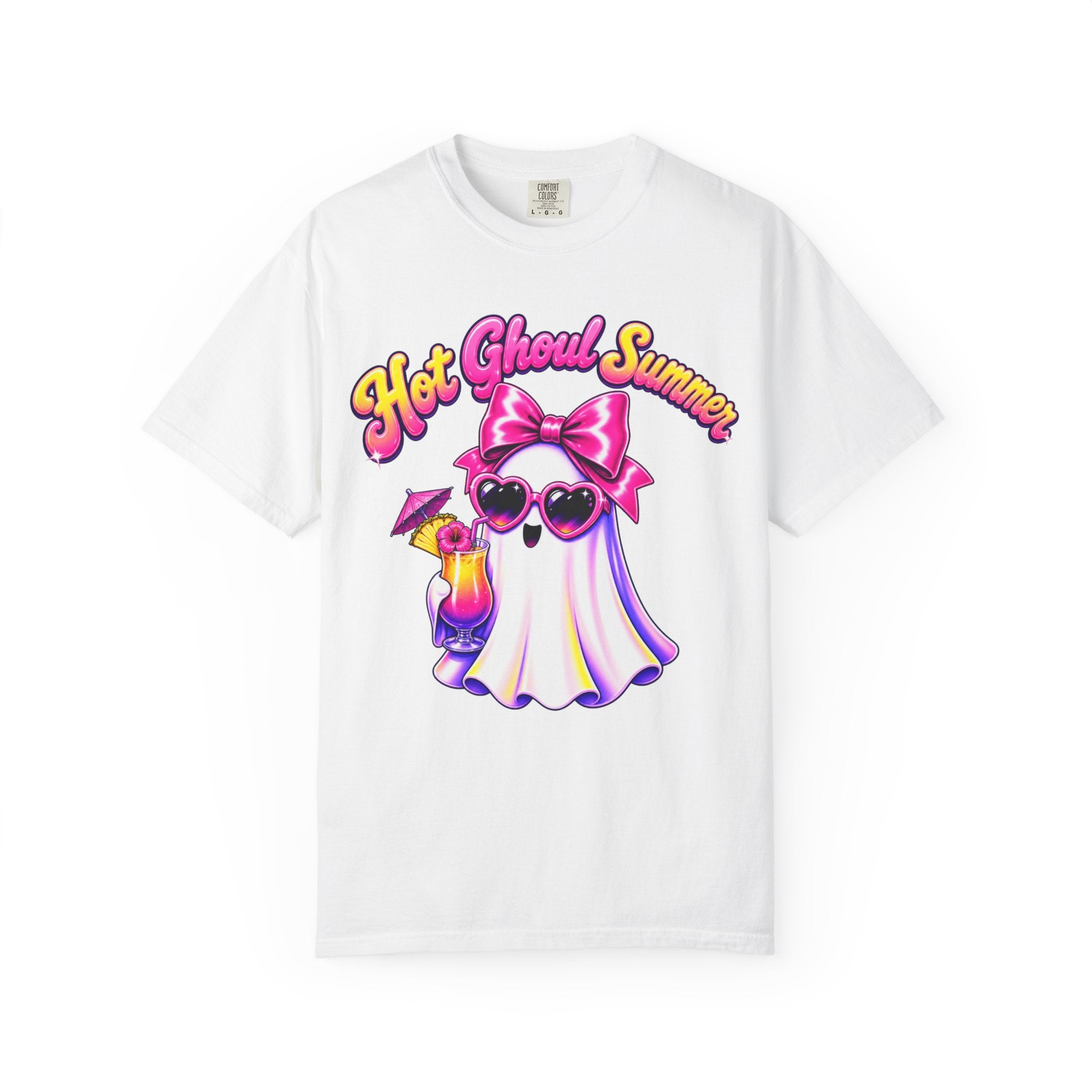 Hot Ghoul Summer T Shirt Cute Retro Ghost Tee with Sunglasses and Cocktail