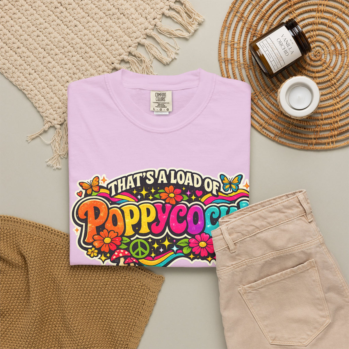 Poppycock Retro Hippie T Shirt  That’s a Load of Poppycock Colorful Vintage Floral Tee