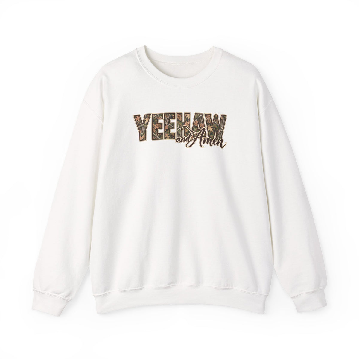 Yeehaw and Amen Camo Sweatshirt, Southern Christian Shirt, Western Cowgirl Sweatshirt, Country Faith Gift, Rustic Graphic Tee