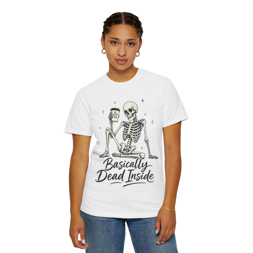 T Shirt Basically Dead Inside Skeleton Coffee Graphic Tee