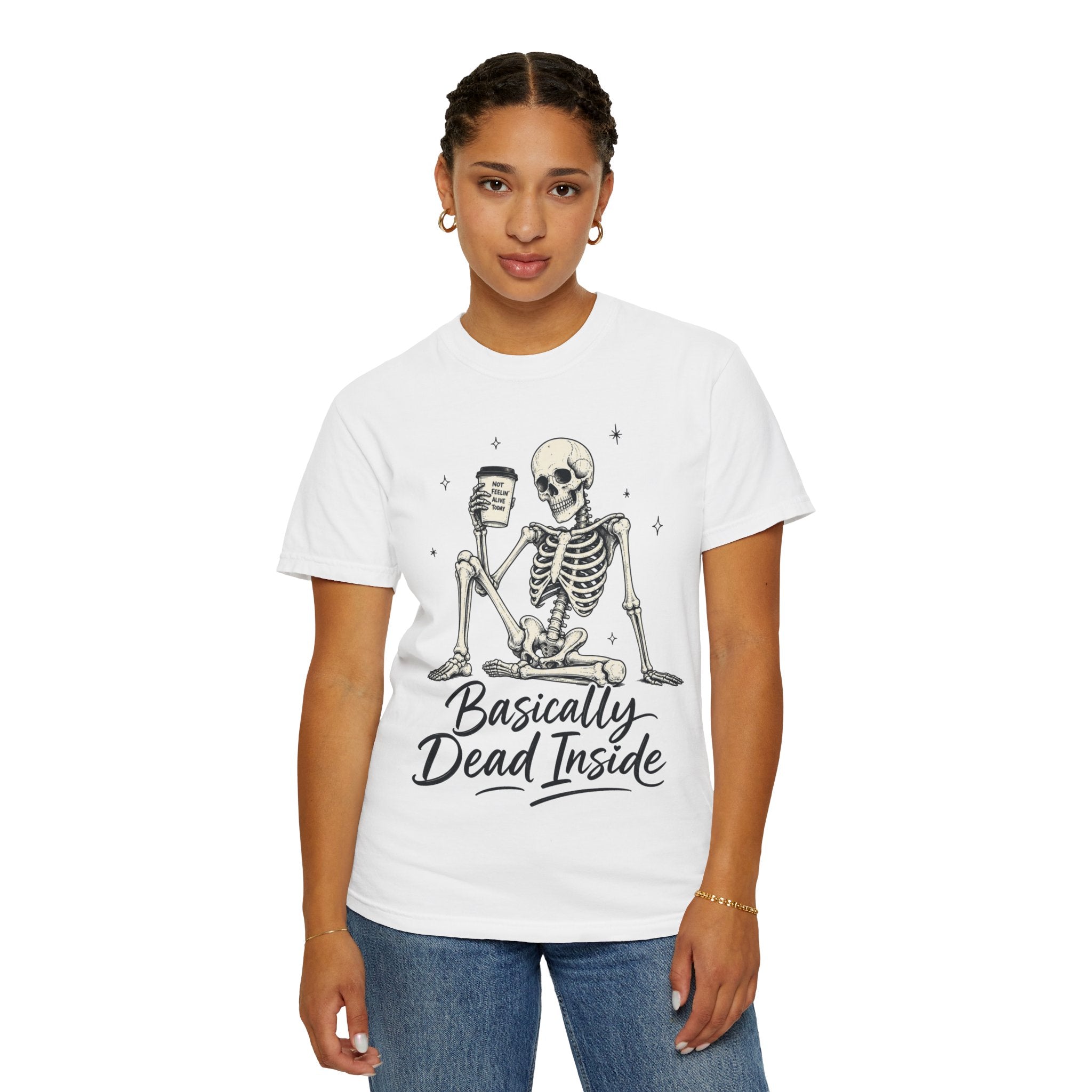 T Shirt Basically Dead Inside Skeleton Coffee Graphic Tee