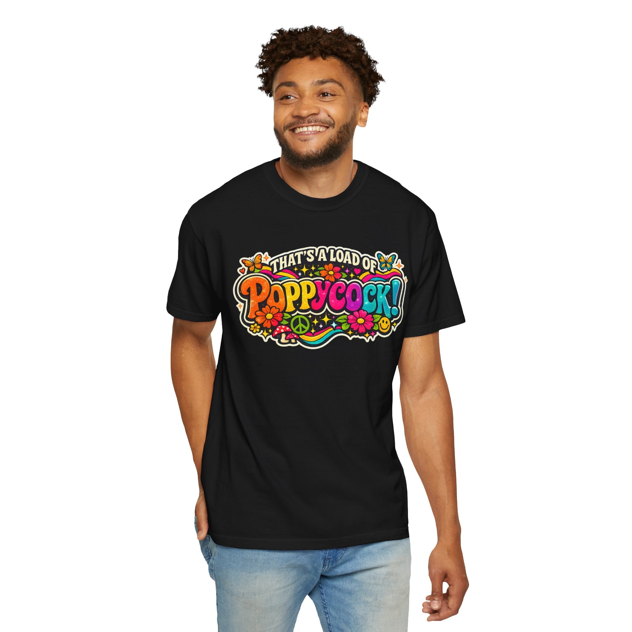 Poppycock Retro Hippie T Shirt  That’s a Load of Poppycock Colorful Vintage Floral Tee