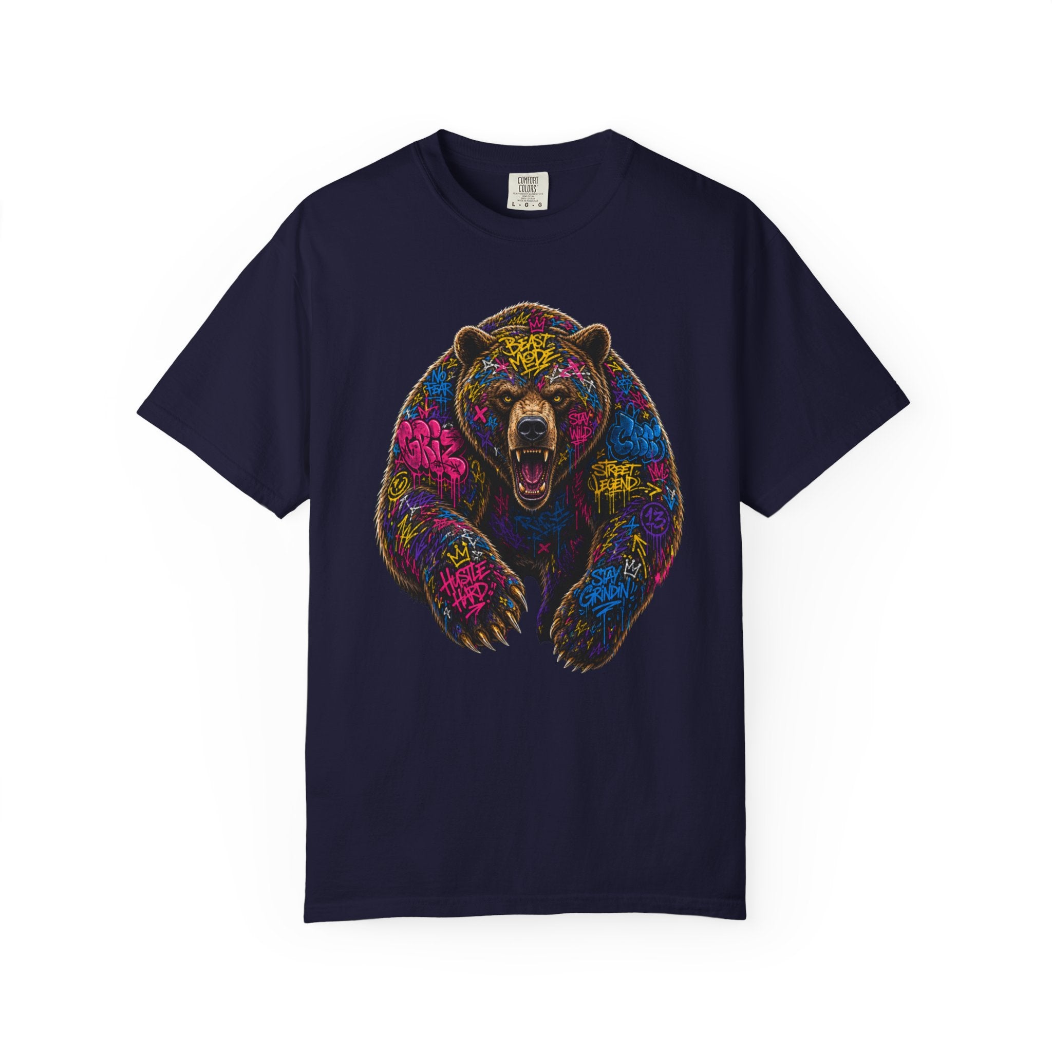 Bear Graffiti TShirt Neon Street Art Roaring Bear Graphic Tee