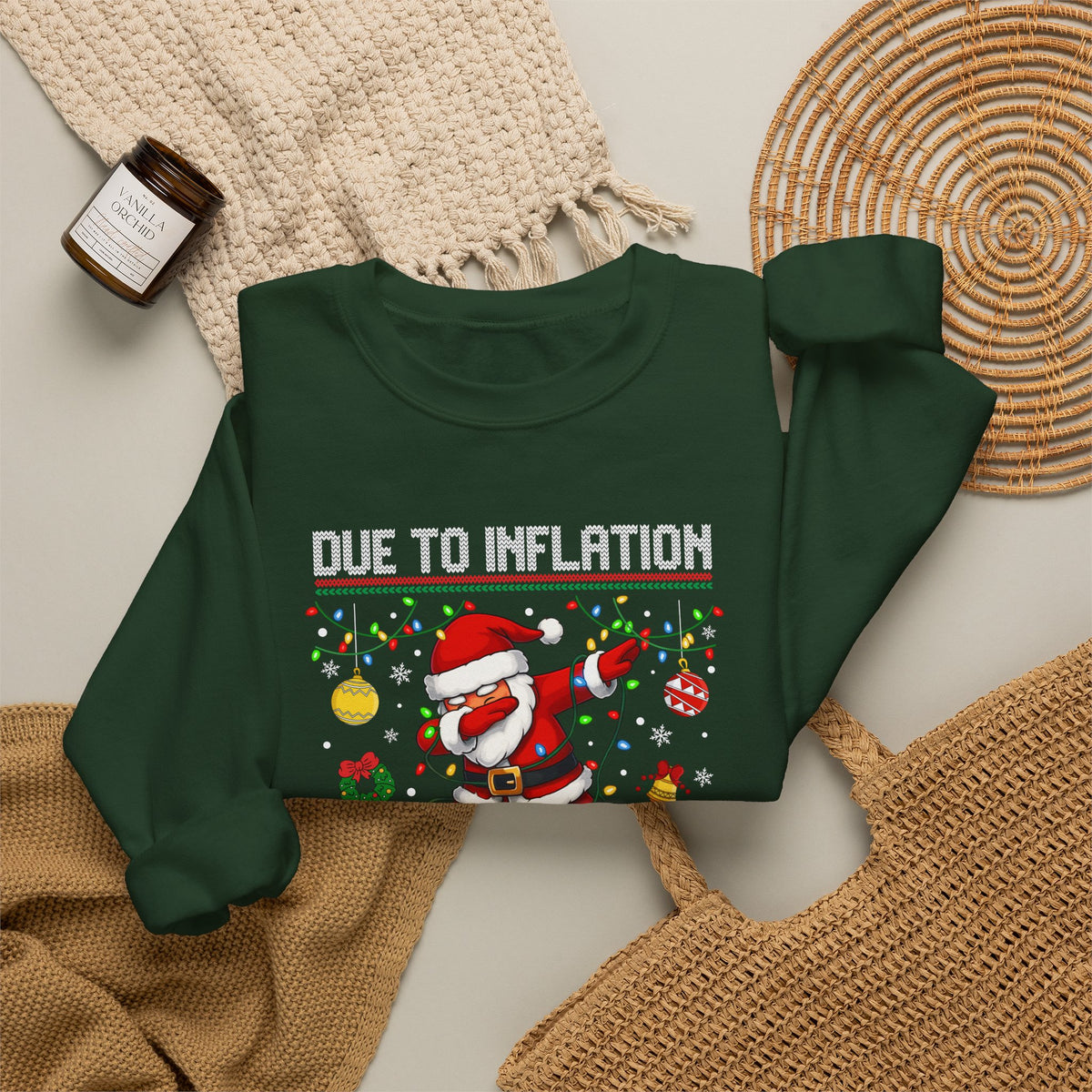 Due to Inflation Ugly Christmas Sweater, Funny Santa Sweatshirt, Dabbing Santa Christmas Shirt, Holiday Party Sweater, Christmas Gift