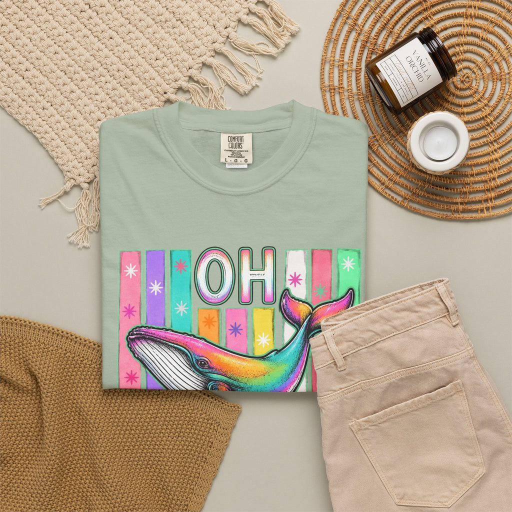 Oh Rainbow Whale T Shirt Retro Striped Graphic Tee