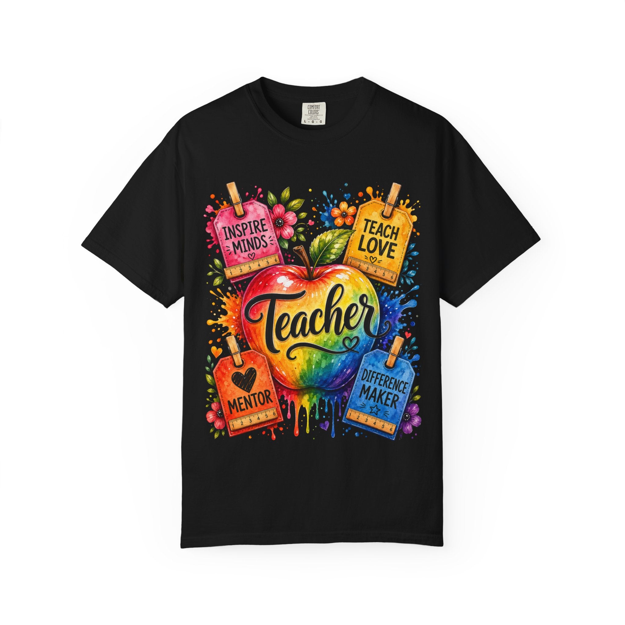 Teacher Apple T Shirt Colorful Inspire Minds Teach Love Mentor Design