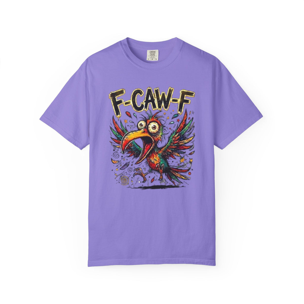 F-CAW-F Cartoon Parrot T-Shirt Colorful Tropical Bird Graphic Tee