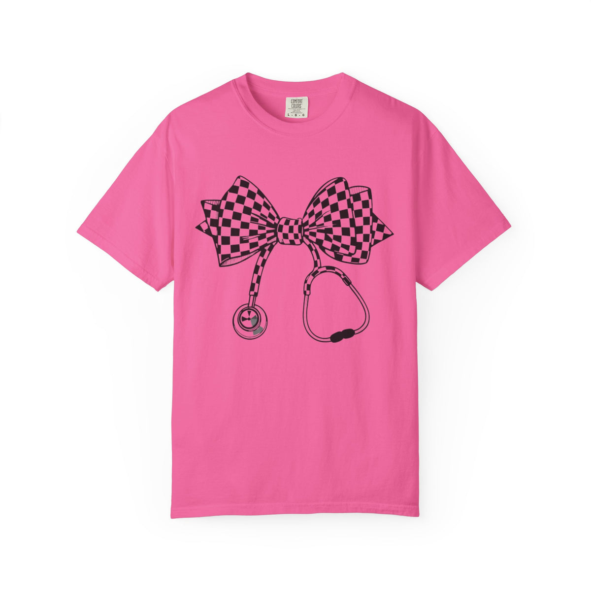 Checkerboard Bow Stethoscope T Shirt Nurse and Medical Student Gift