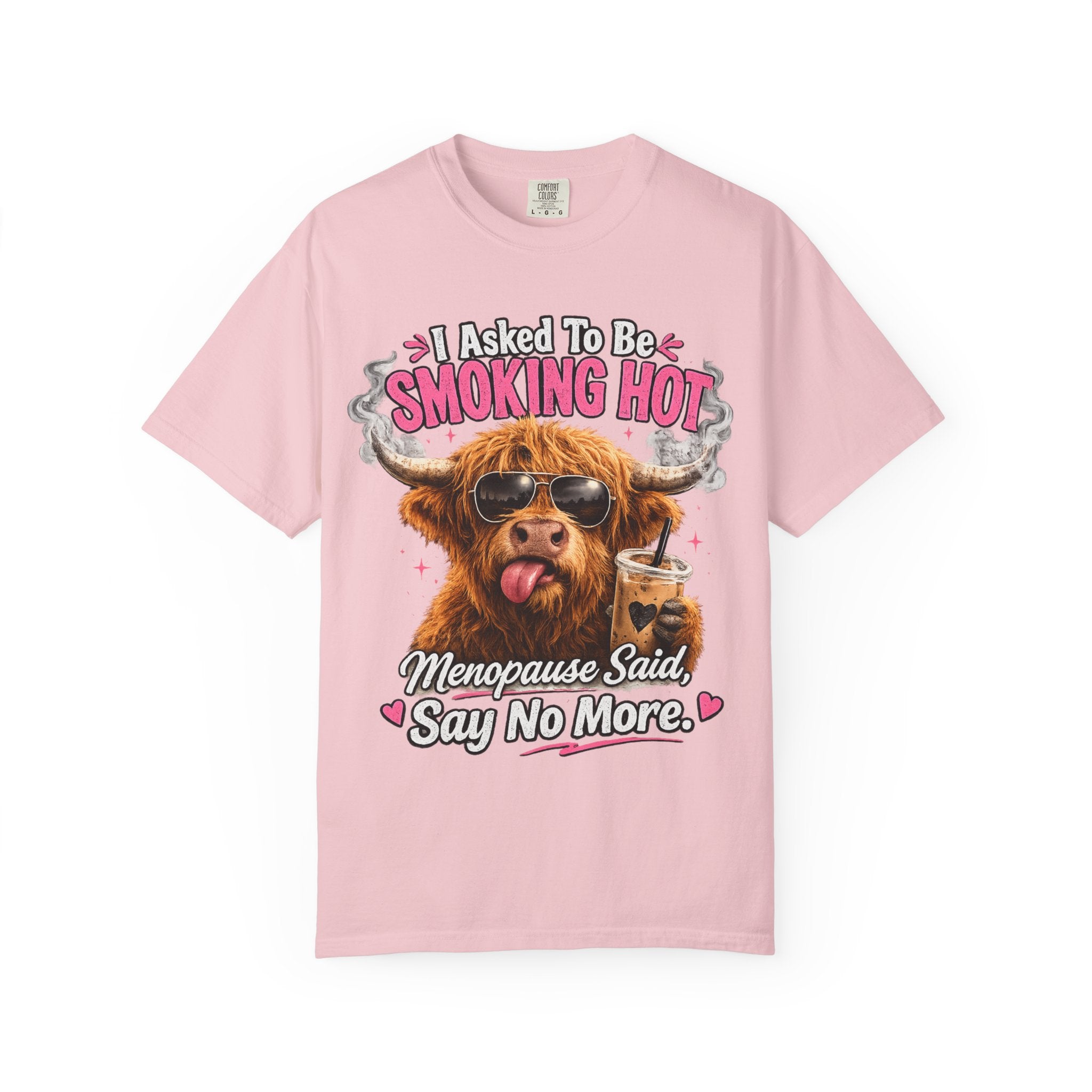 Menopause Smoking Hot T-Shirt Funny Cow with Sunglasses & Drink