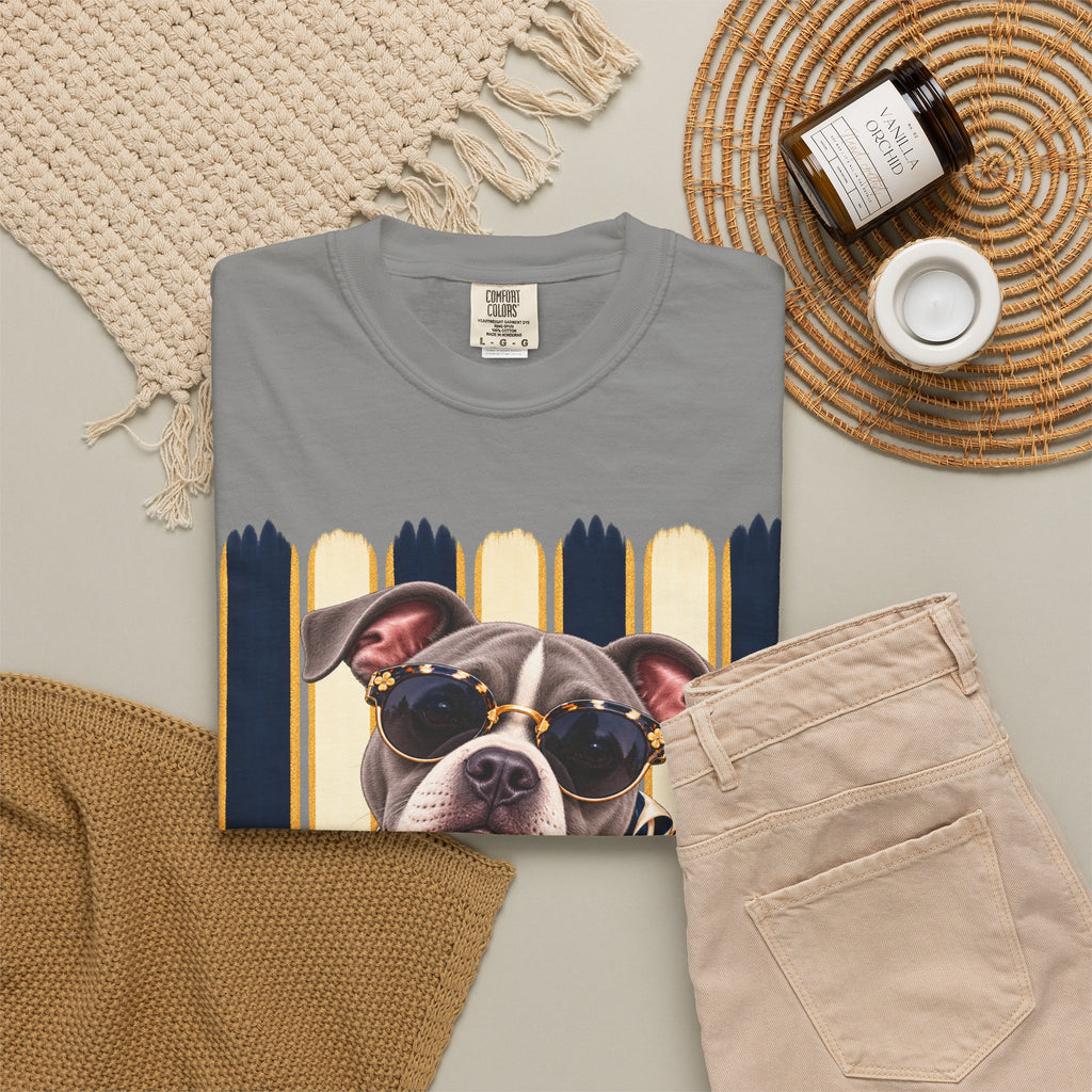 Pitbull Mom Shirt, Blue Gray Pit Bull Comfort Colors Tee, Chic Dog Lover Gift, Boutique Pet Graphic T-Shirt, Artsy Pet Lovers Collection