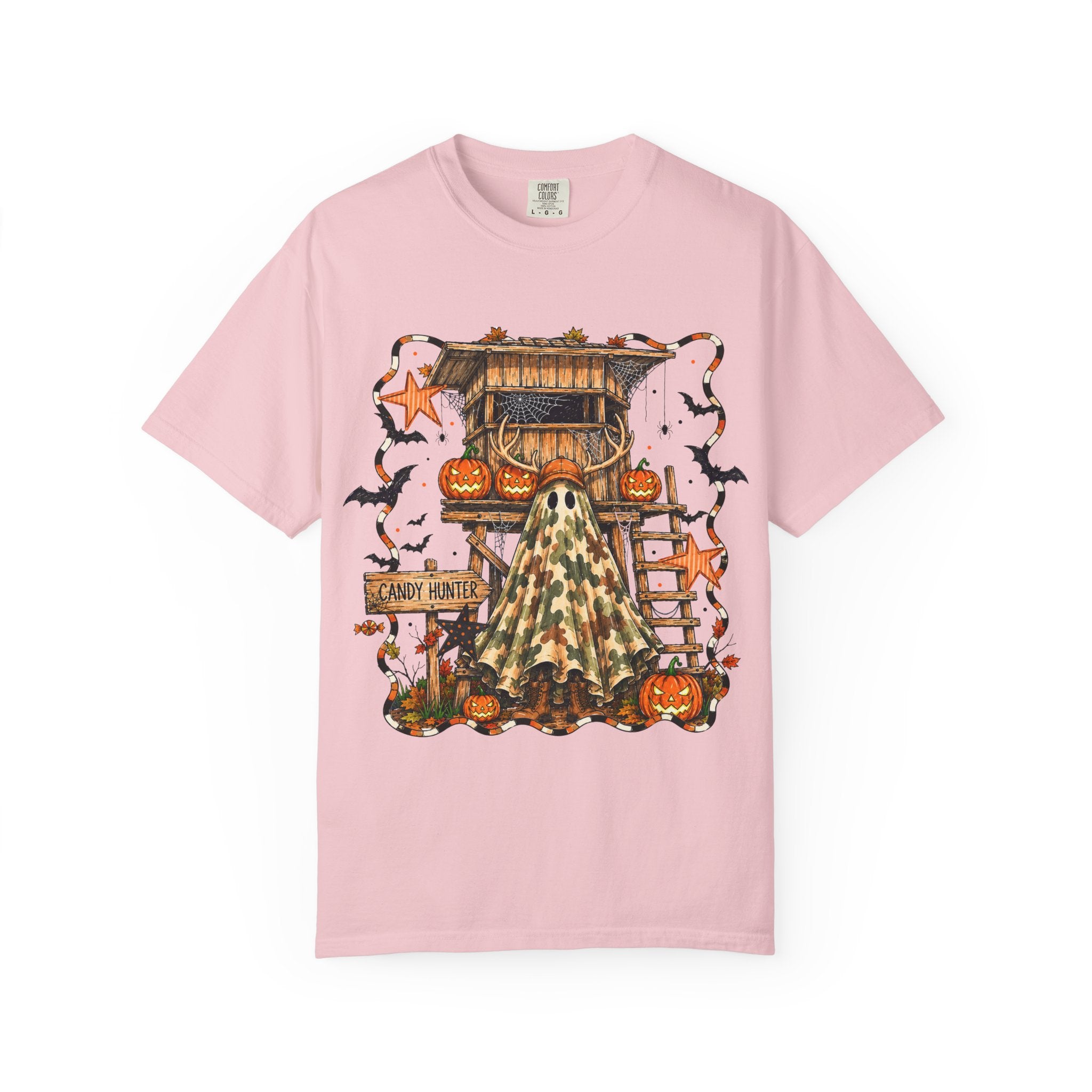 Halloween Ghost Treehouse T-Shirt Front and Back 31 October Camo Pumpkin Tee