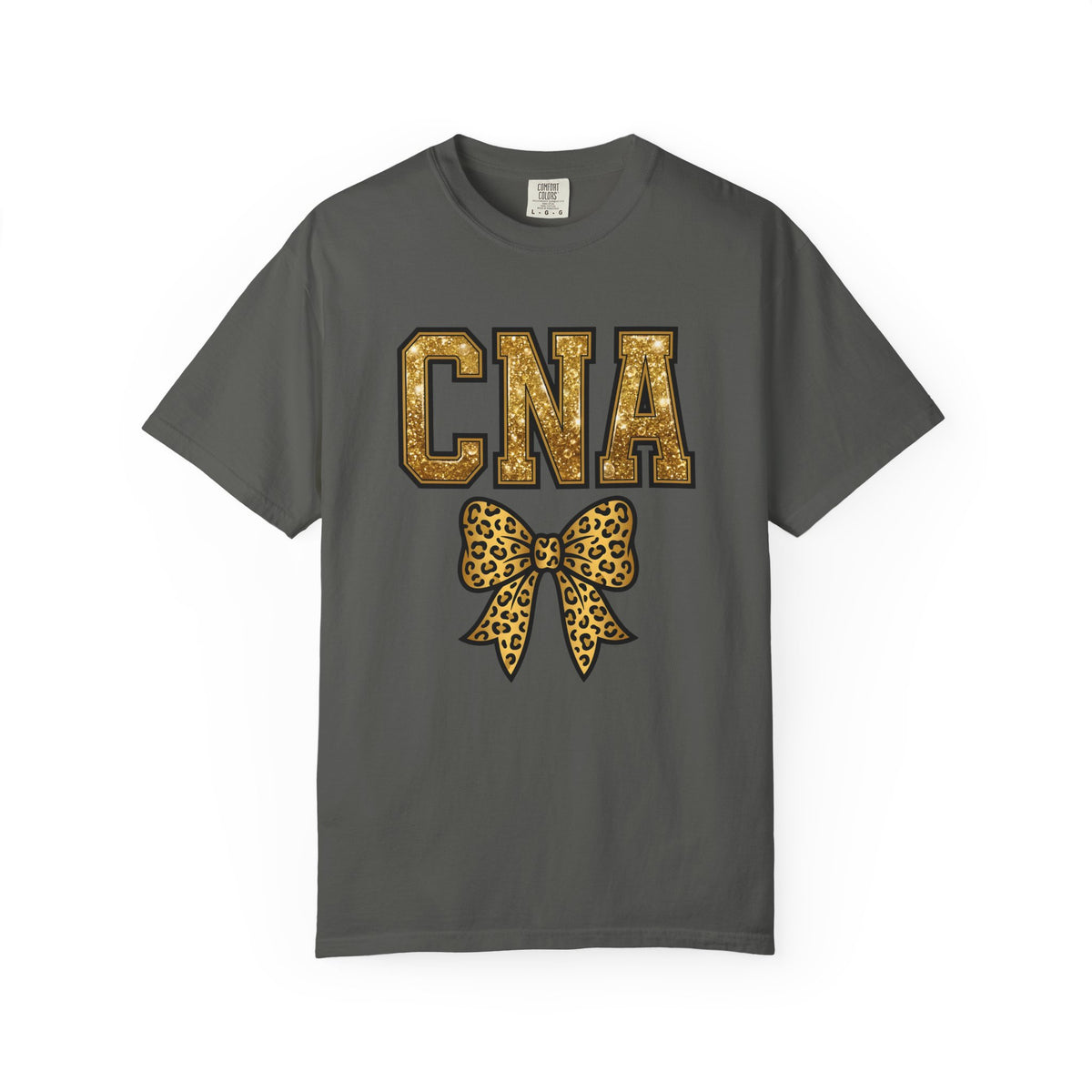 CNA Leopard Bow T Shirt Sparkle Gold Nurse Aide Tee