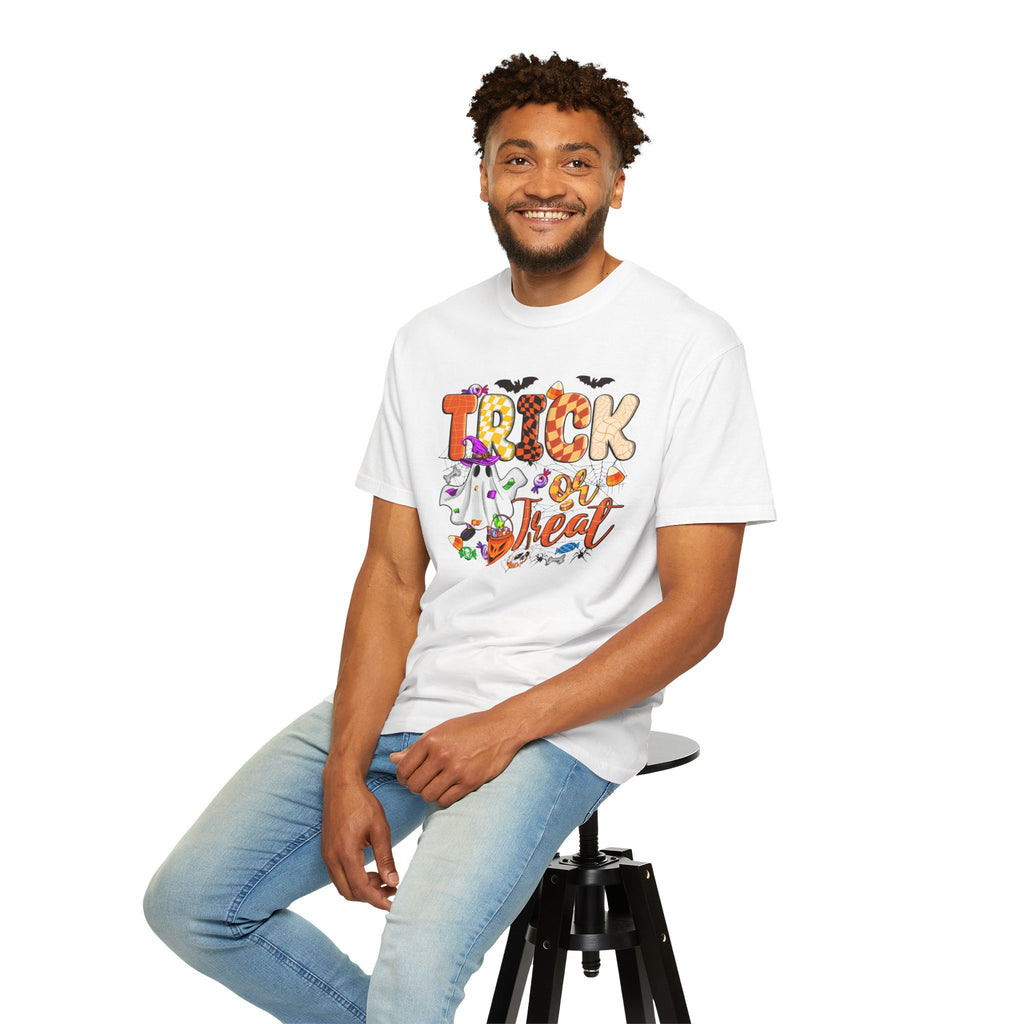 Trick or Treat Halloween T Shirt Cute Ghost Pumpkin and Candy Graphic Tee