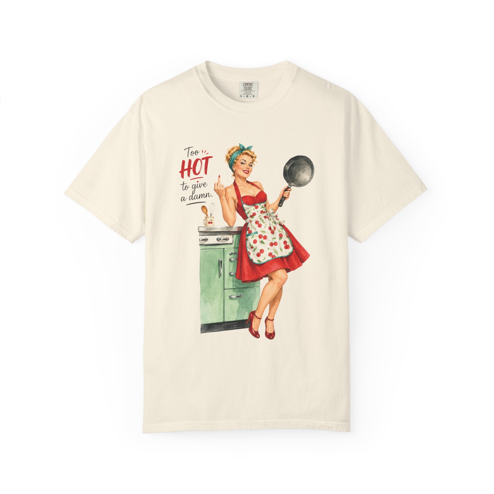 Vintage Pinup Cooking T-Shirt Too Hot to Handle Kitchen Tee