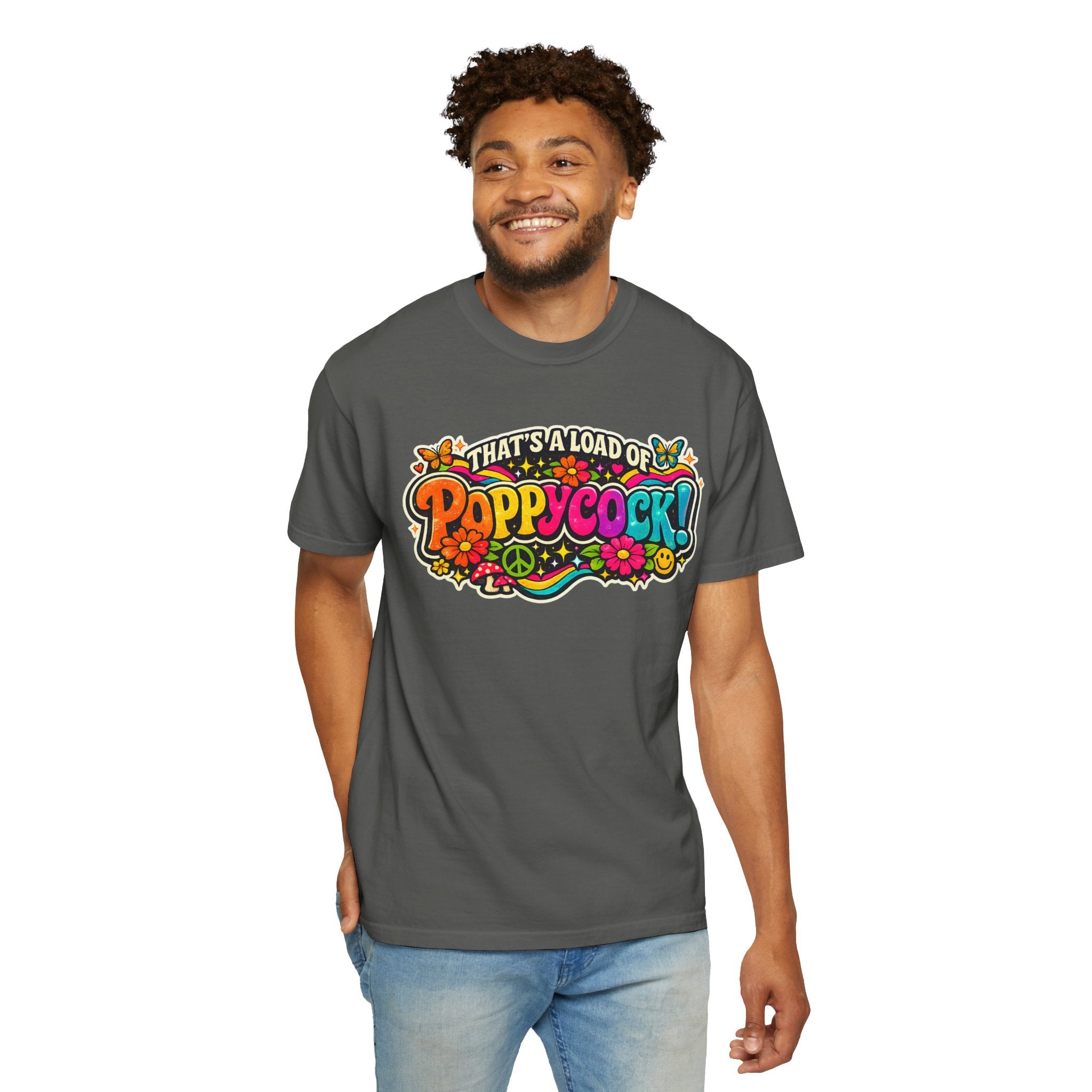 Poppycock Retro Hippie T Shirt  That’s a Load of Poppycock Colorful Vintage Floral Tee