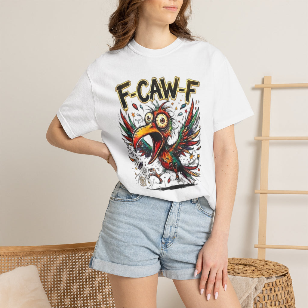 F-CAW-F Cartoon Parrot T-Shirt Colorful Tropical Bird Graphic Tee
