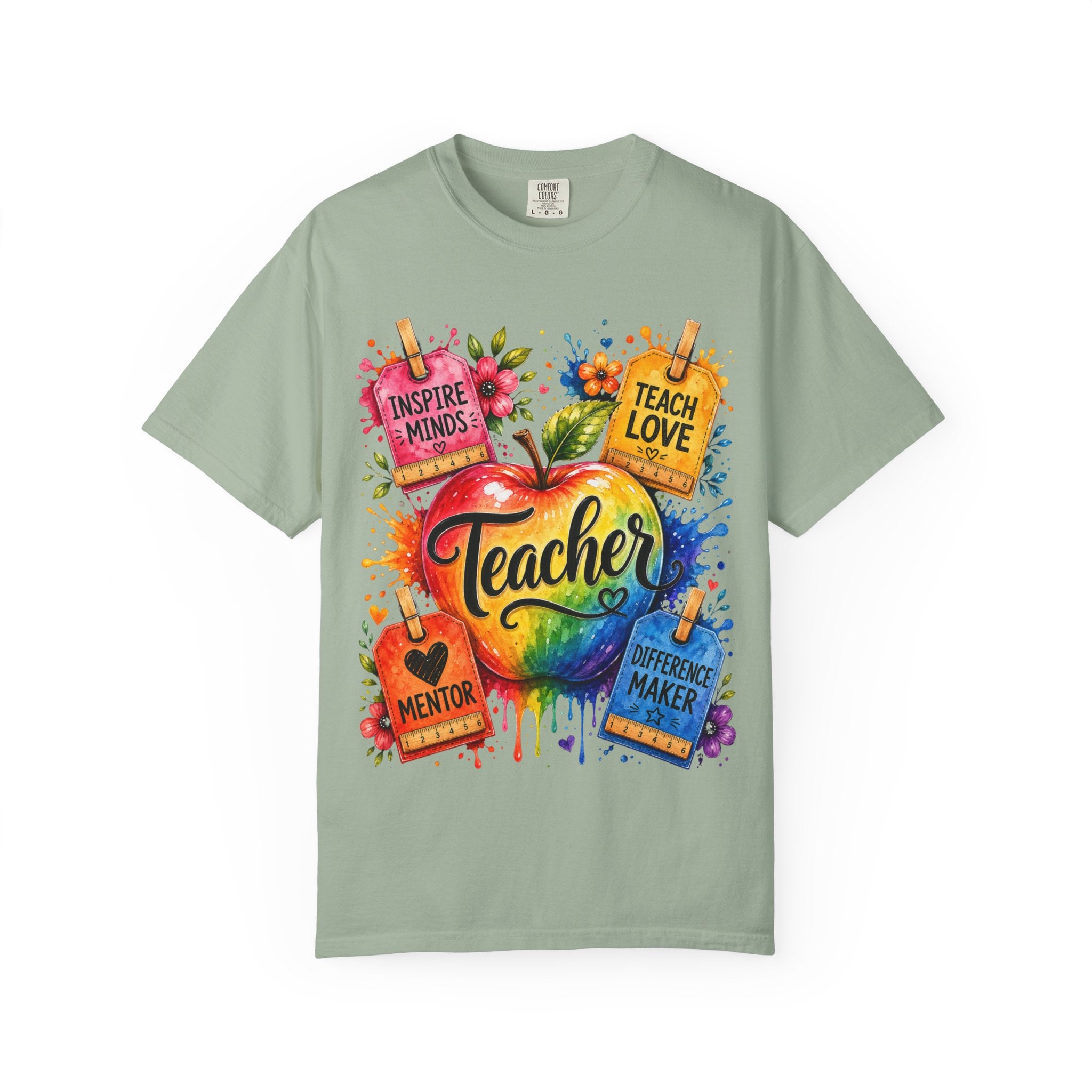 Teacher Apple T Shirt Colorful Inspire Minds Teach Love Mentor Design