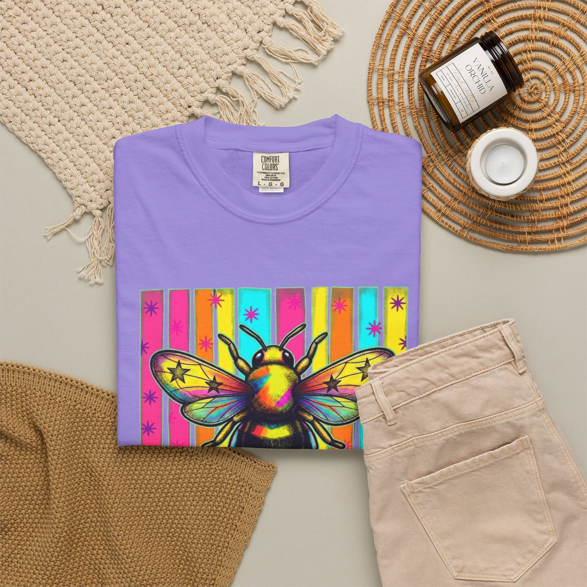 Bee Kind T Shirt Colorful Retro Striped Graphic Tee