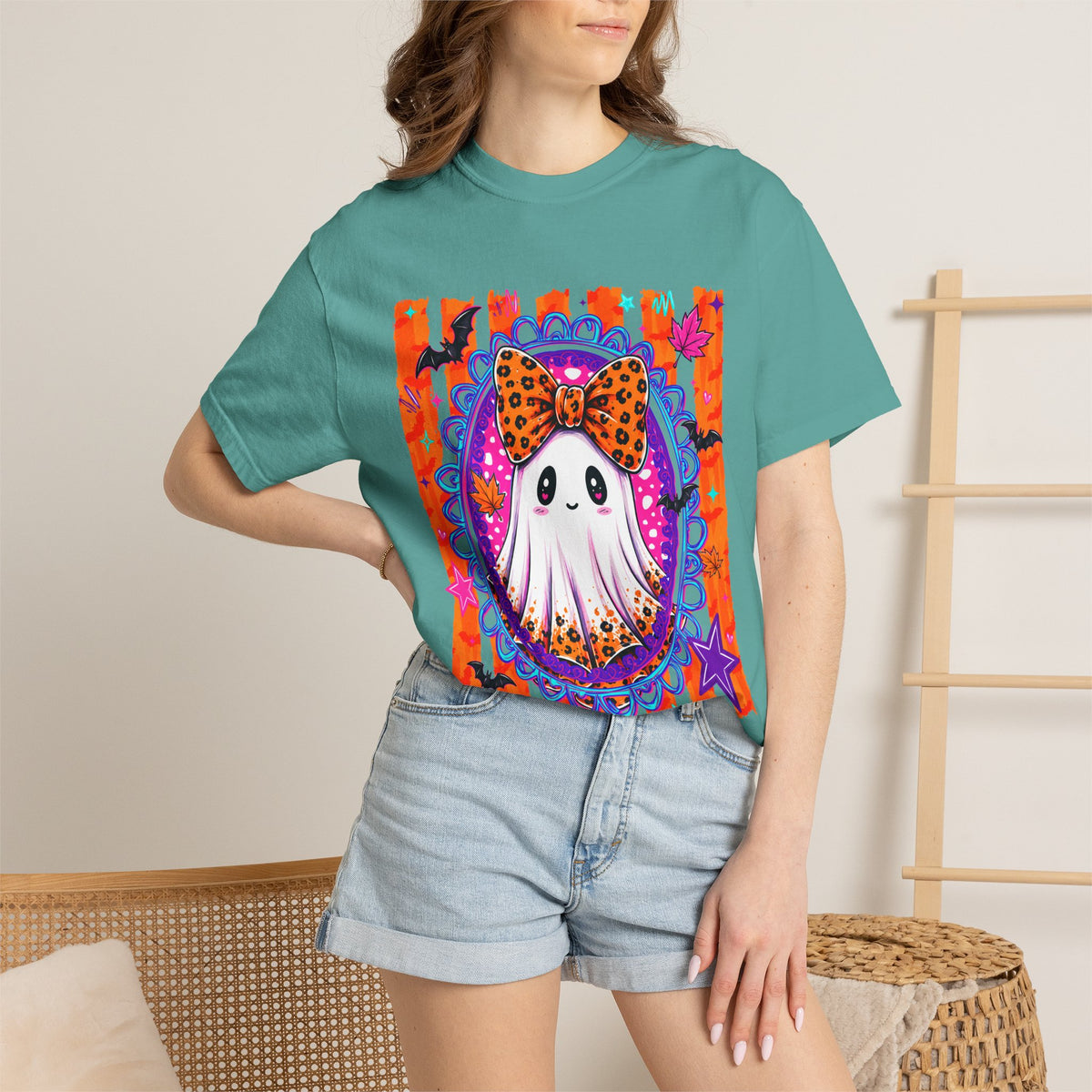 Halloween Ghost Tee Cute Polka Dot Bow Ghost Graphic T Shirt