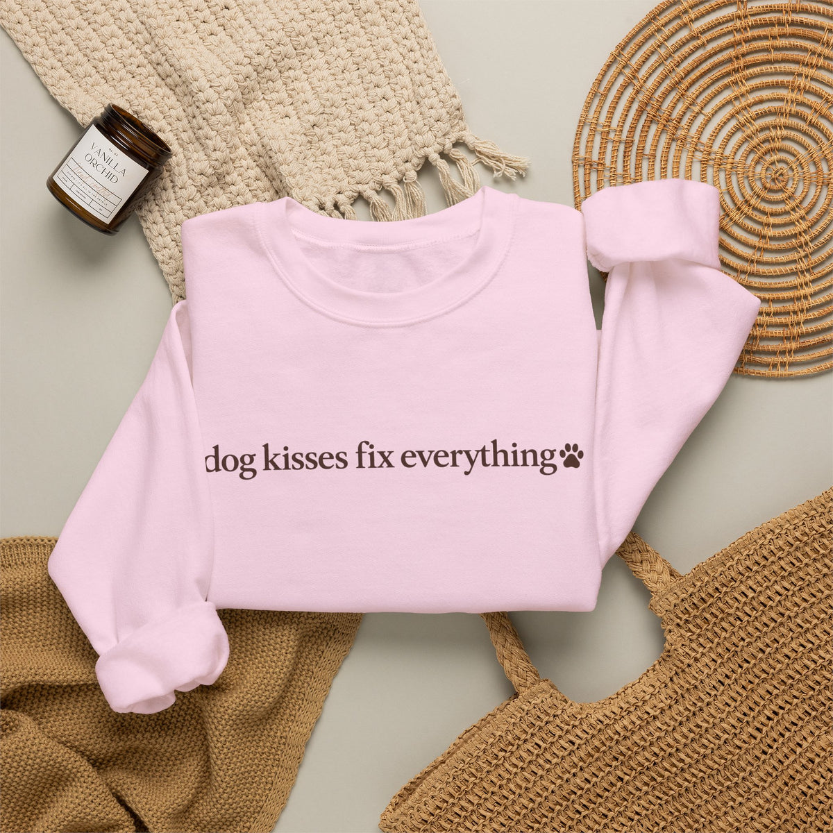 Dog Kisses Fix Everything Sweatshirt, Minimalist Dog Mom Crewneck, Cute Dog Lover Gift, Cozy Pet Mom Sweater, Christmas Gift for Dog Lovers