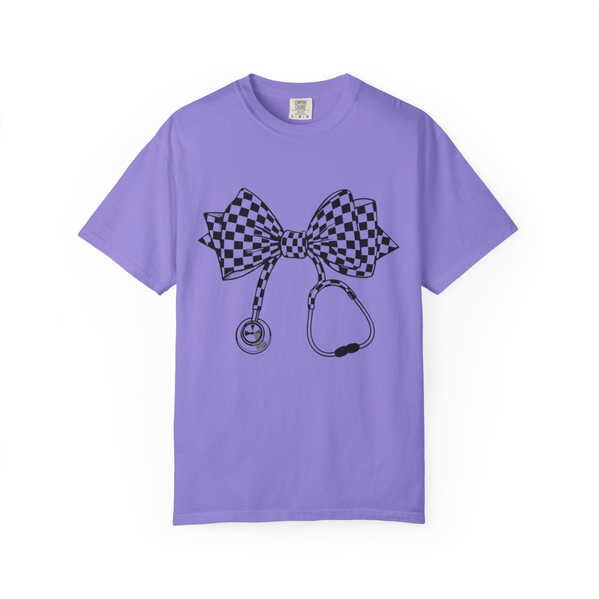 Checkerboard Bow Stethoscope T Shirt Nurse and Medical Student Gift