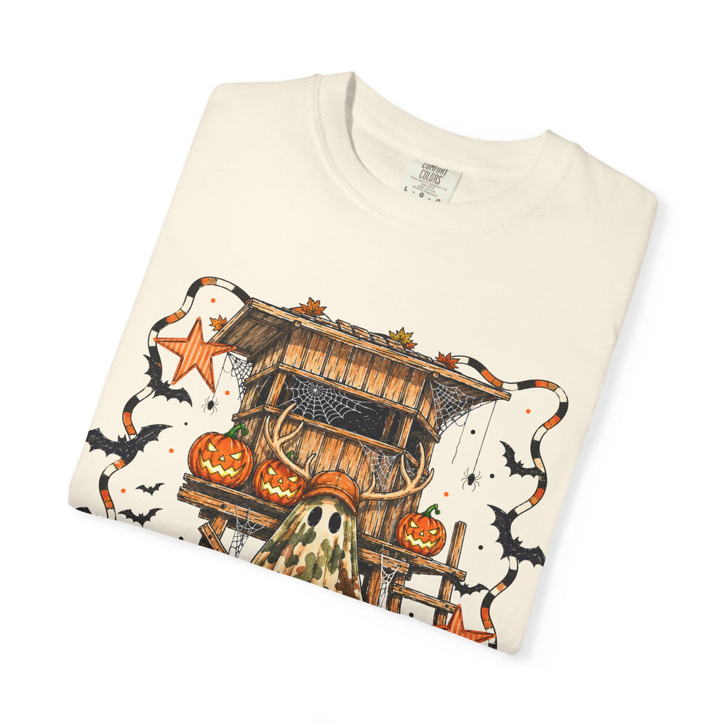 Halloween Ghost Treehouse T-Shirt Front and Back 31 October Camo Pumpkin Tee