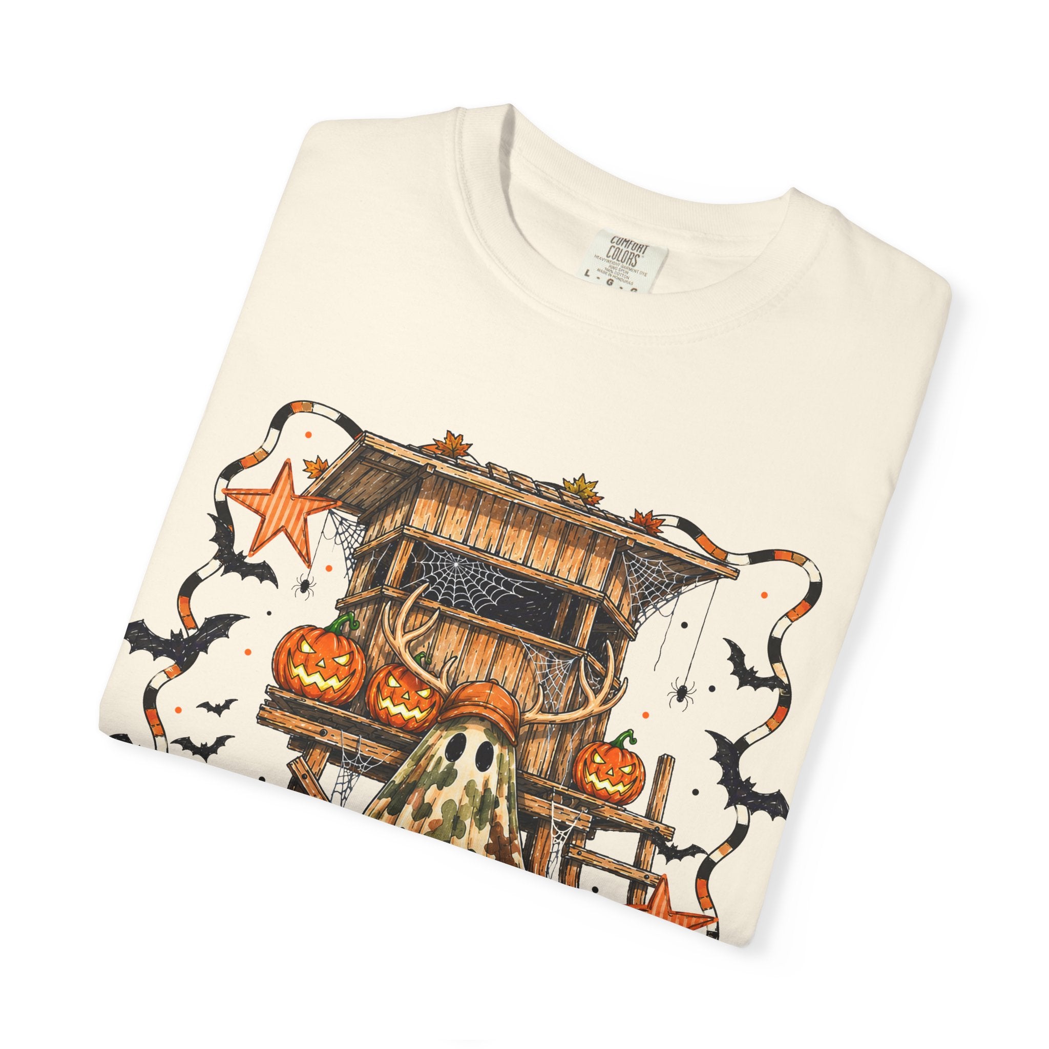 Halloween Ghost Treehouse T-Shirt Front and Back 31 October Camo Pumpkin Tee