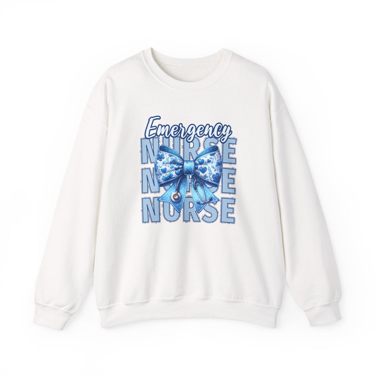 Emergency Nurse Sweatshirt, ER Nurse Blue Bow Shirt, Emergency Room Nurse Gift, RN Sweatshirt, Cute Nurse Apparel, Nursing Gift
