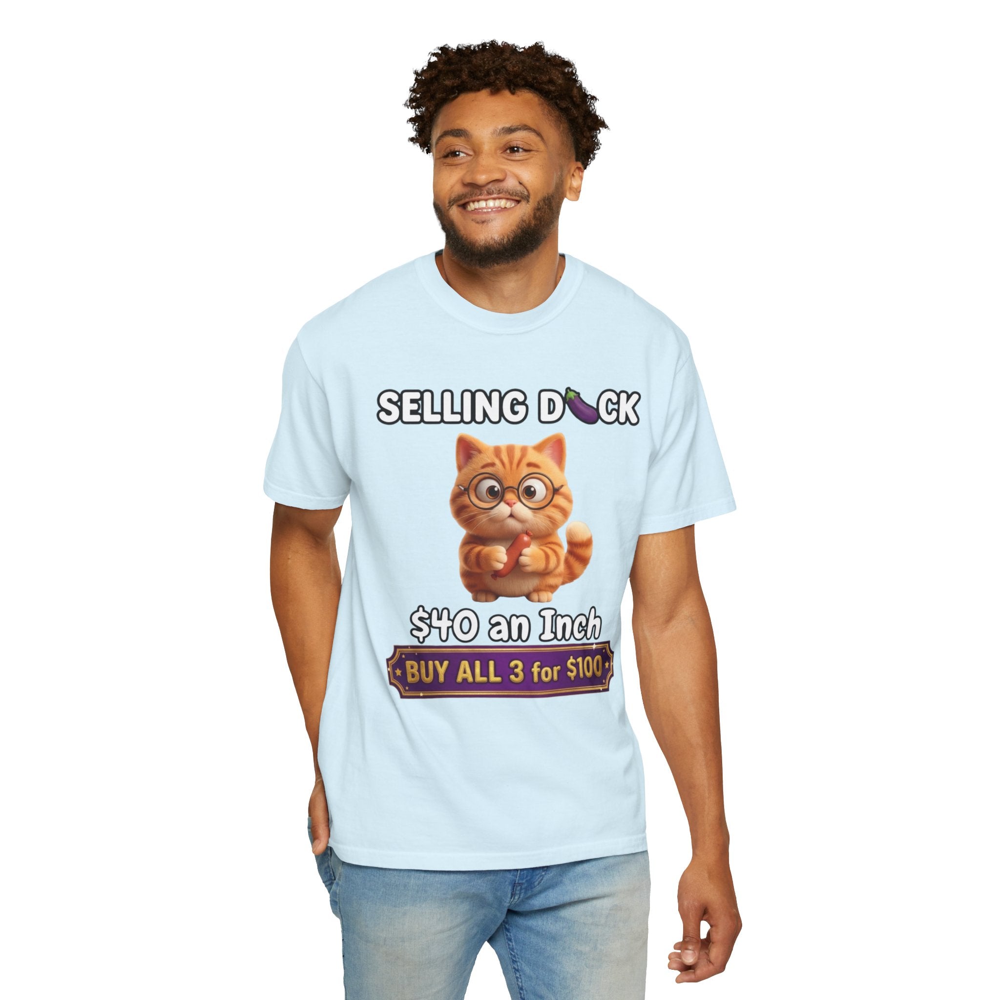 Funny Cat Graphic T-Shirt  Selling D ck Novelty Tee with Cute Kitten 40 an Inch Slogan