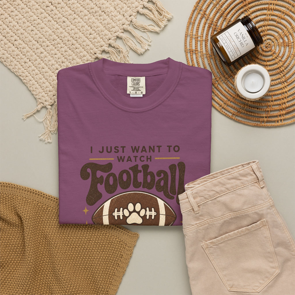 Football and Dog T Shirt I Just Want to Watch Football and Hang Out With My Dog Graphic Tee