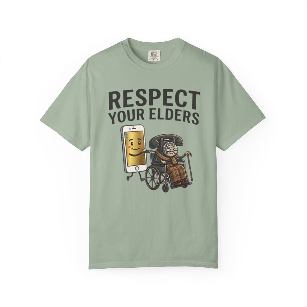 Respect Your Elders T-Shirt  Funny Retro Phone and Wheelchair Graphic Tee