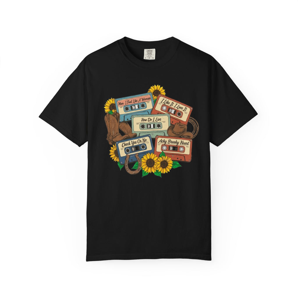 Cassette Mix T Shirt Retro Sunflower Tape Design