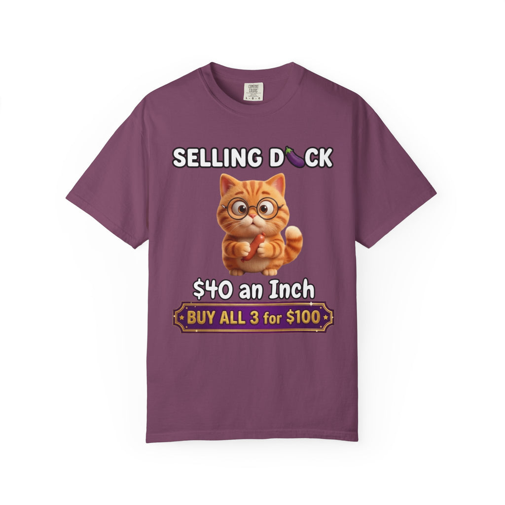 Funny Cat Graphic T-Shirt  Selling D ck Novelty Tee with Cute Kitten 40 an Inch Slogan