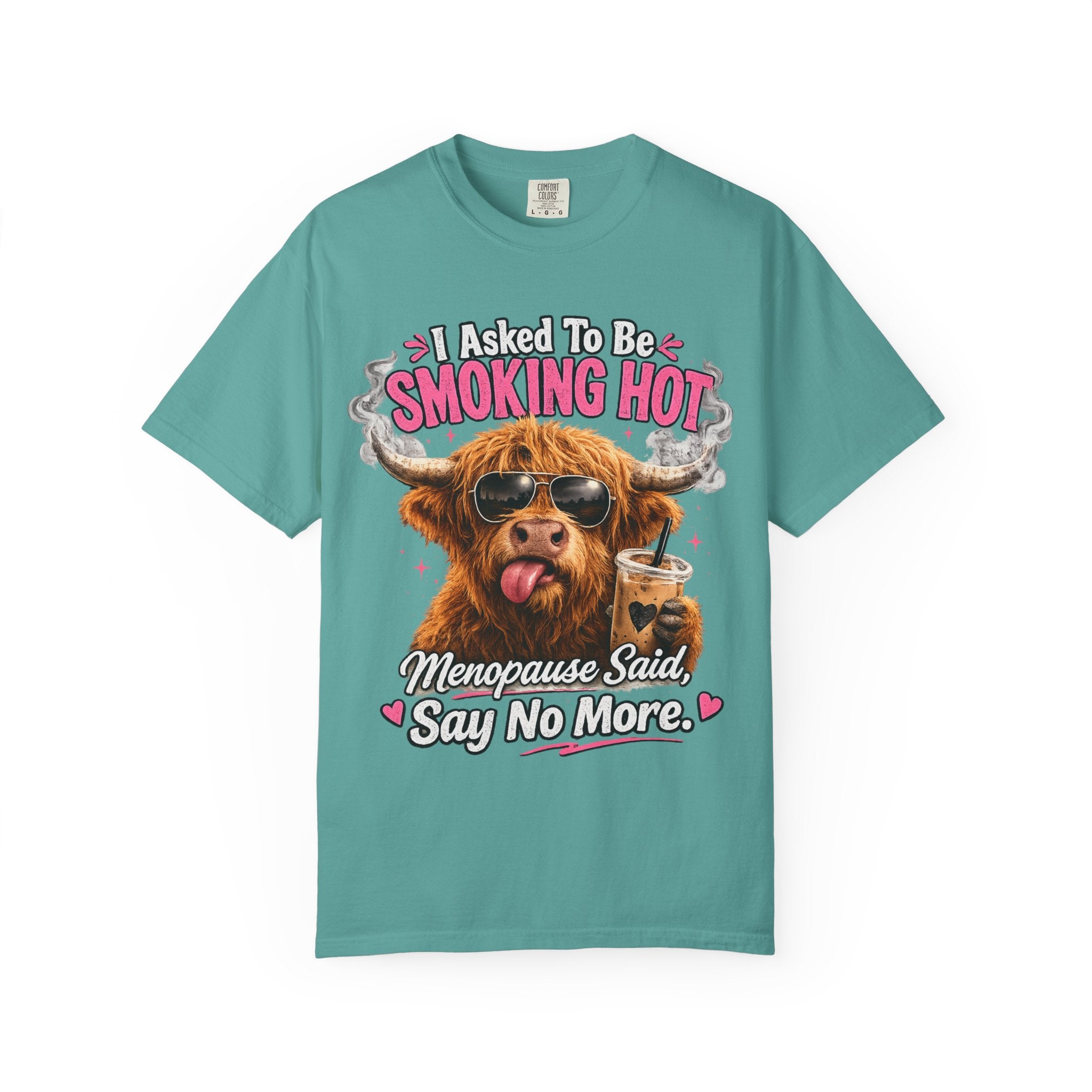 Menopause Smoking Hot T-Shirt Funny Cow with Sunglasses & Drink