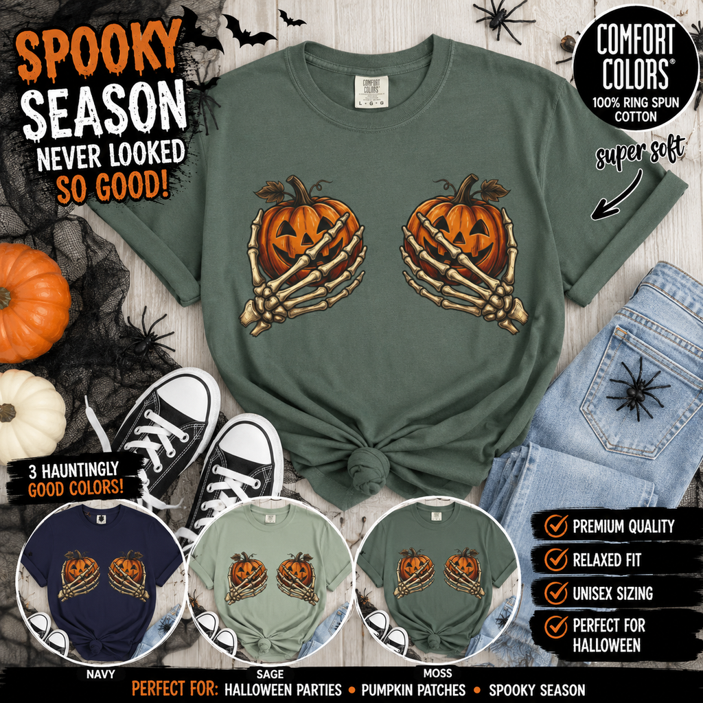 Pumpkin Heart Tee Skeleton Hands Holding Jack o Lanterns Halloween T Shirt