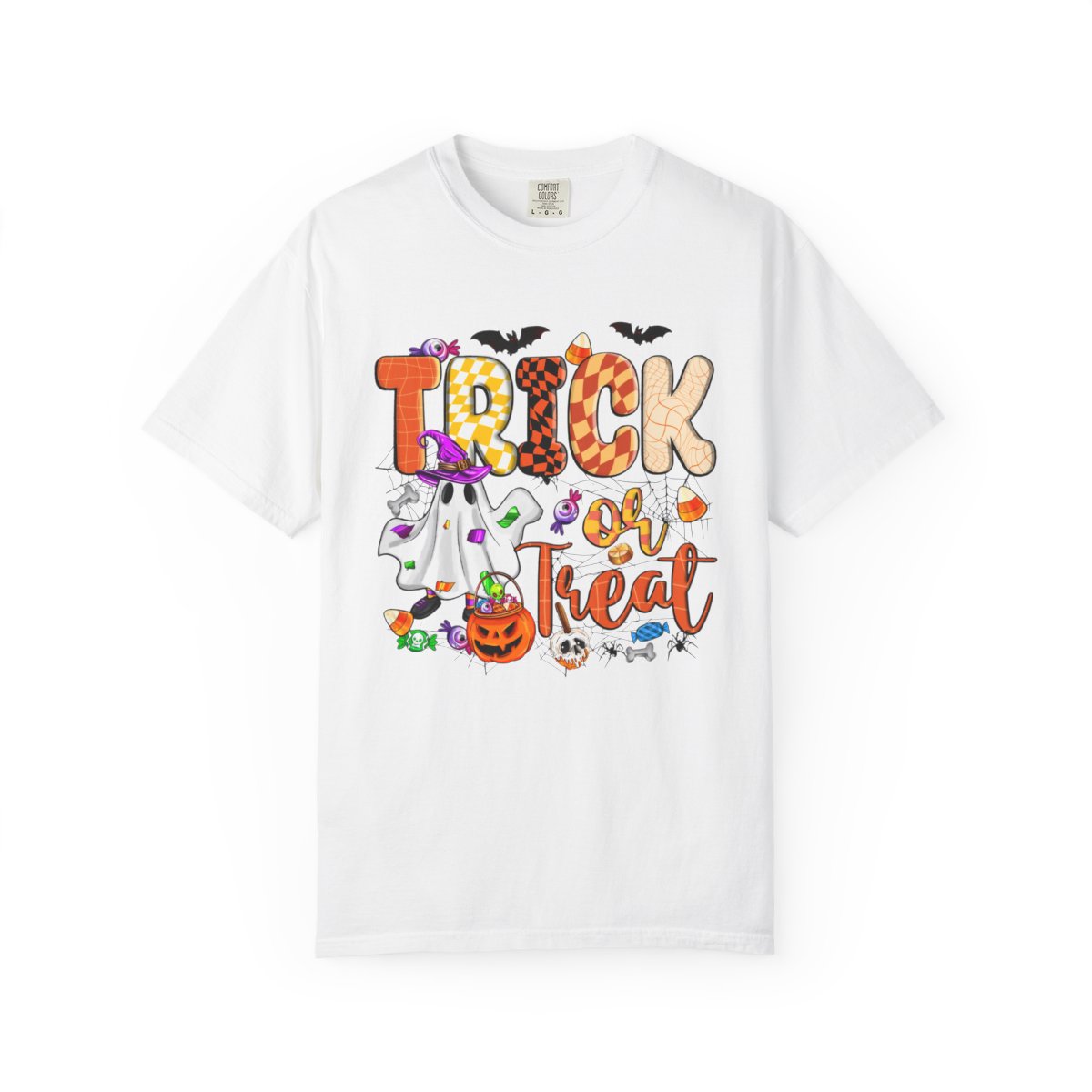Trick or Treat Halloween T Shirt Cute Ghost Pumpkin and Candy Graphic Tee